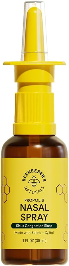 Beekeeper's Naturals Nasal Spray for Adults with Propolis, Xylitol & Saline, Cle...