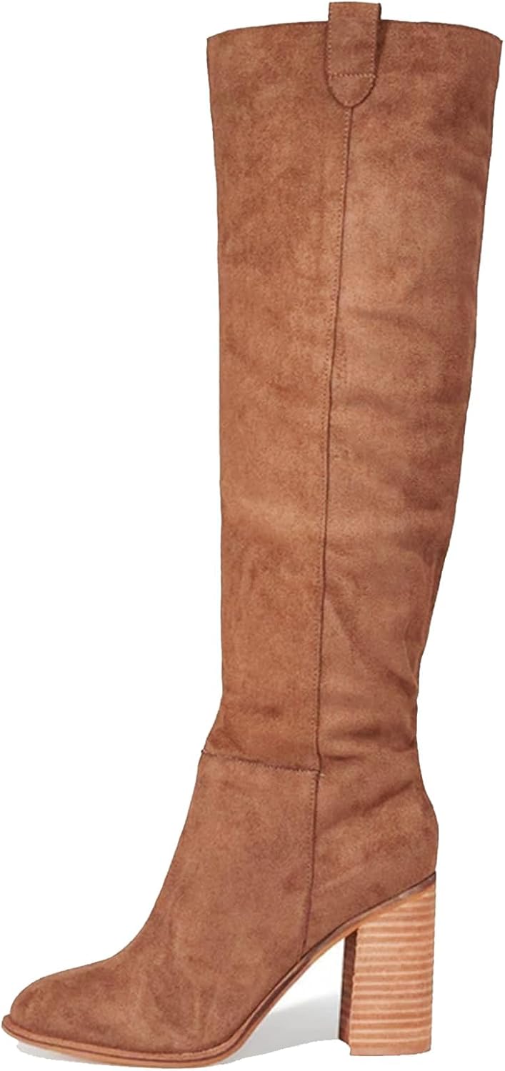 Erocalli Suede Knee-High Boots, Fashionable Fall Boot For Women With Chunky Bloc...