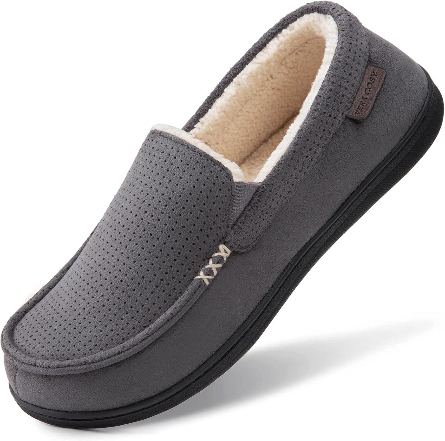 VeraCosy Men's Moccasin Slippers, Comfortable House Shoes with Suede and Memory...