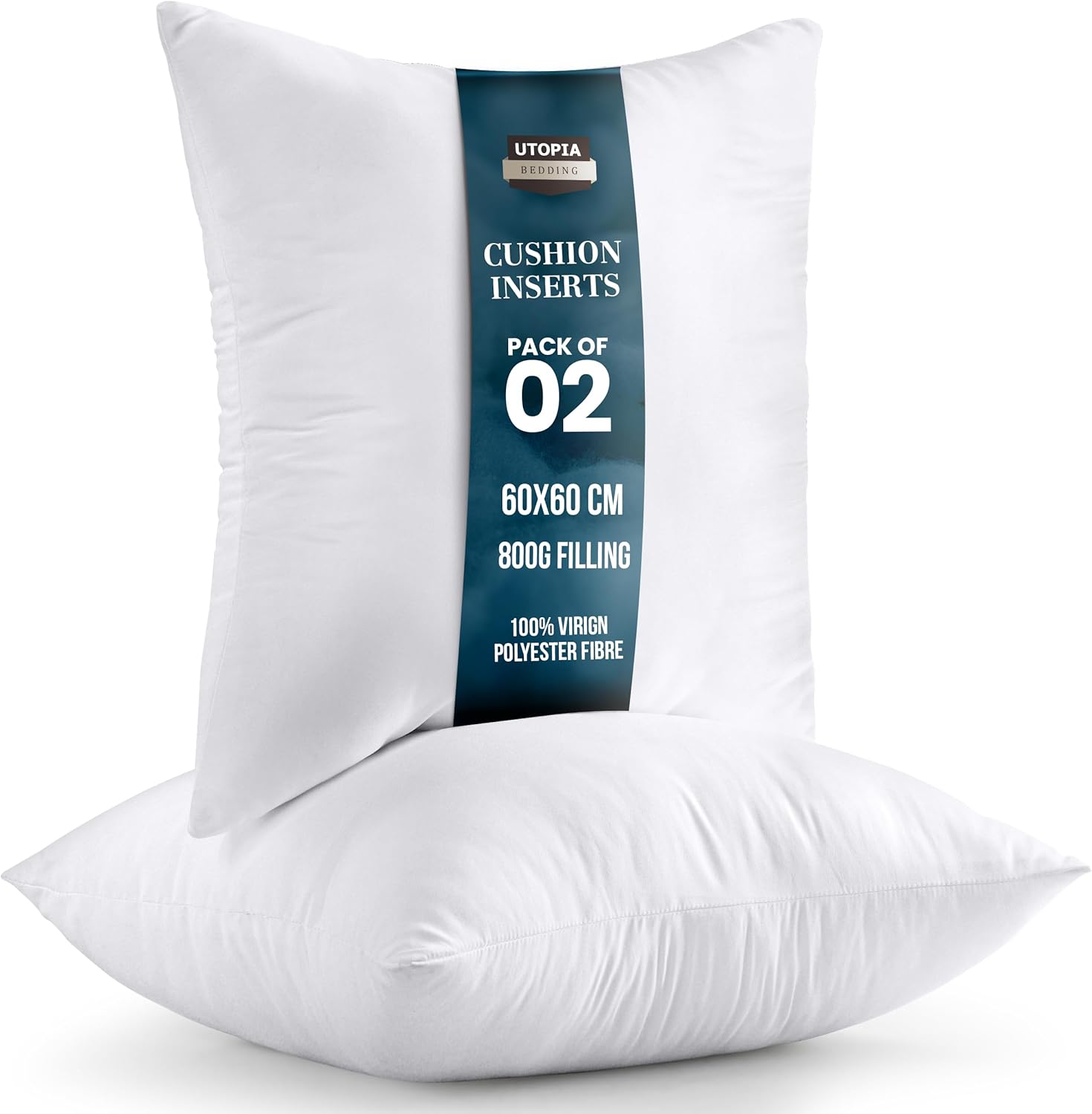 Utopia Bedding Cushion Inserts (Pack of 2) – 60x60 cm (24x24 inch) Hollowfibre I...