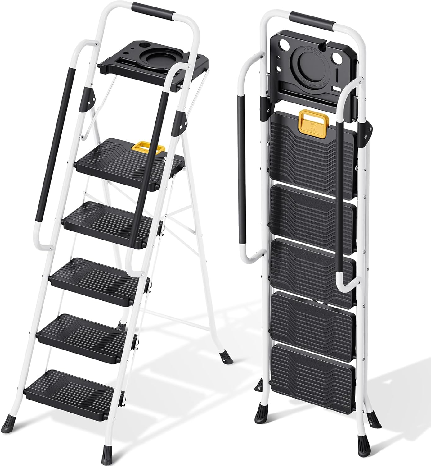 High-Capacity KINGRACK Folding Ladder, Durable 5-Step Ladder for Safety, Special...