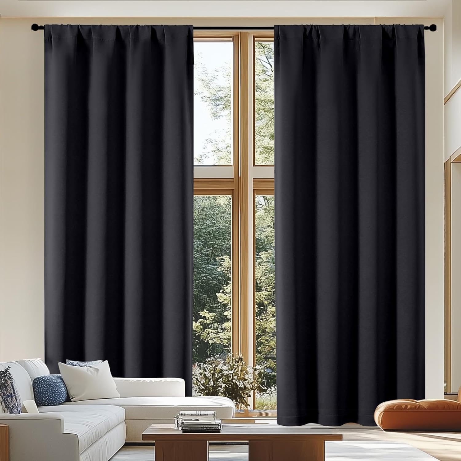Innovative Simplebrand Ava Black Blackout Curtains, Special Room Darkening Curta...