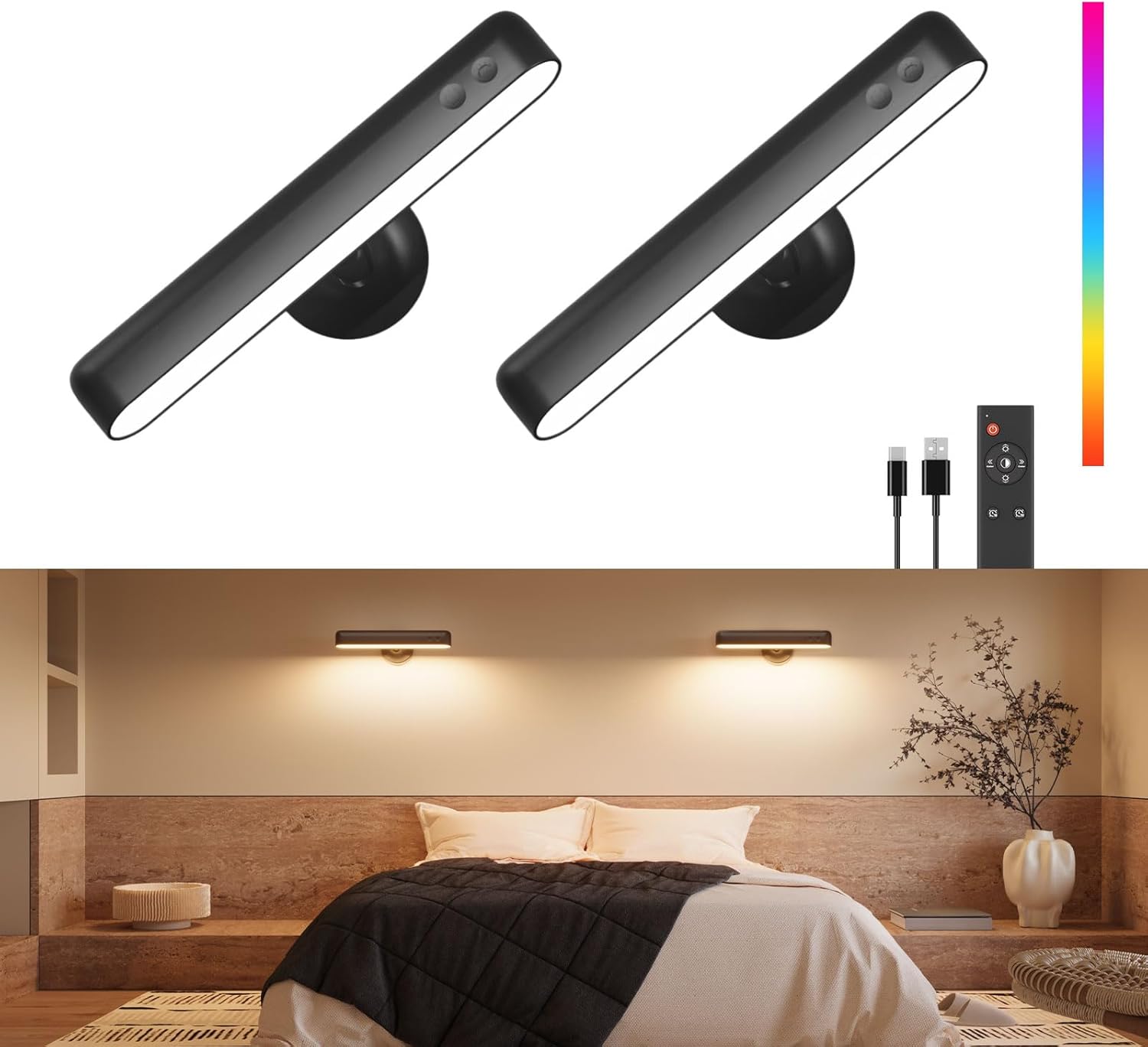 FULNIX Rechargeable Wall Sconces, Special LED Wall Lights With 7500mAh Battery L...