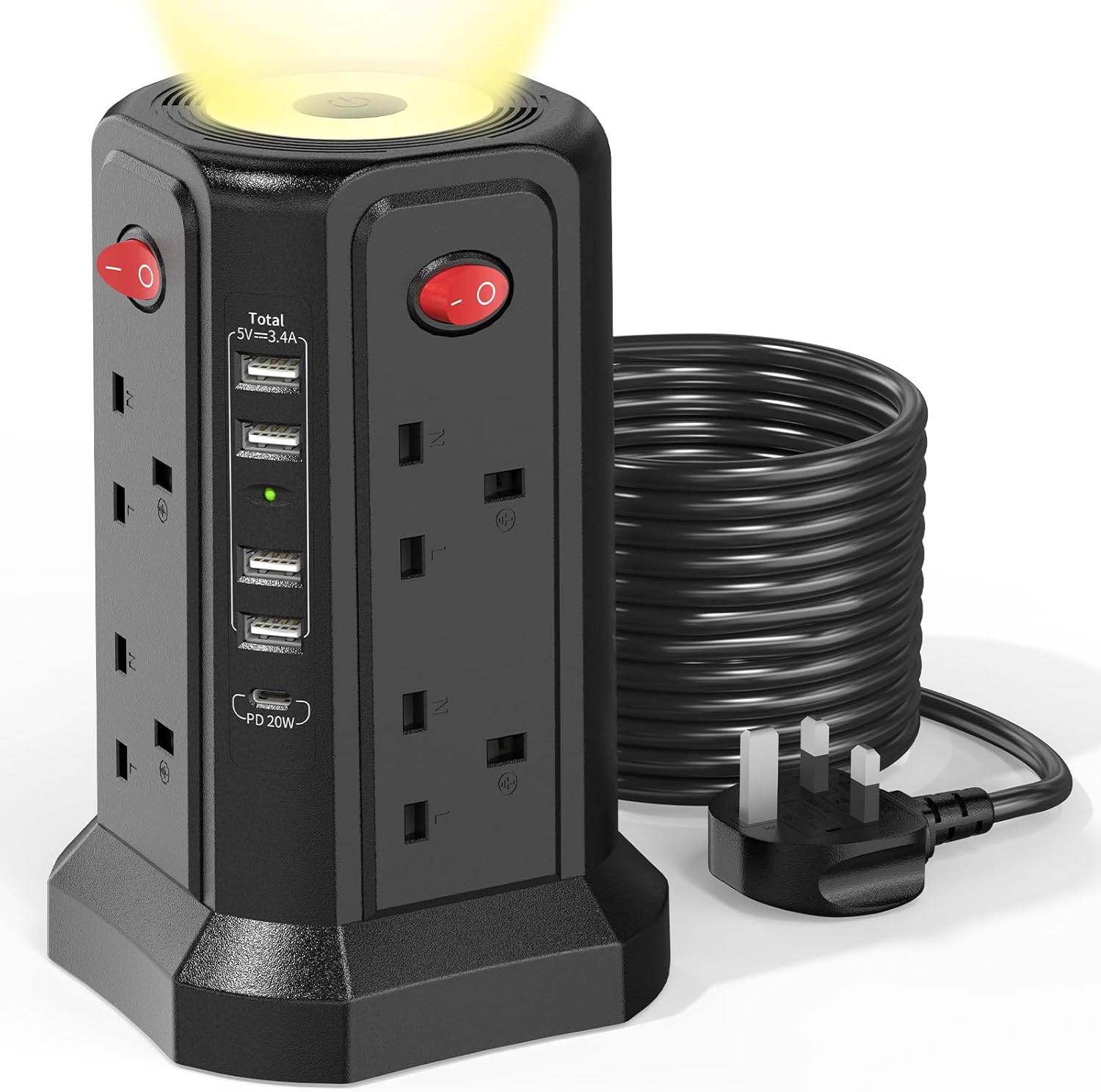 High-Quality Extension Lead with USB Slots, Special Extension Lead with 20W USB...