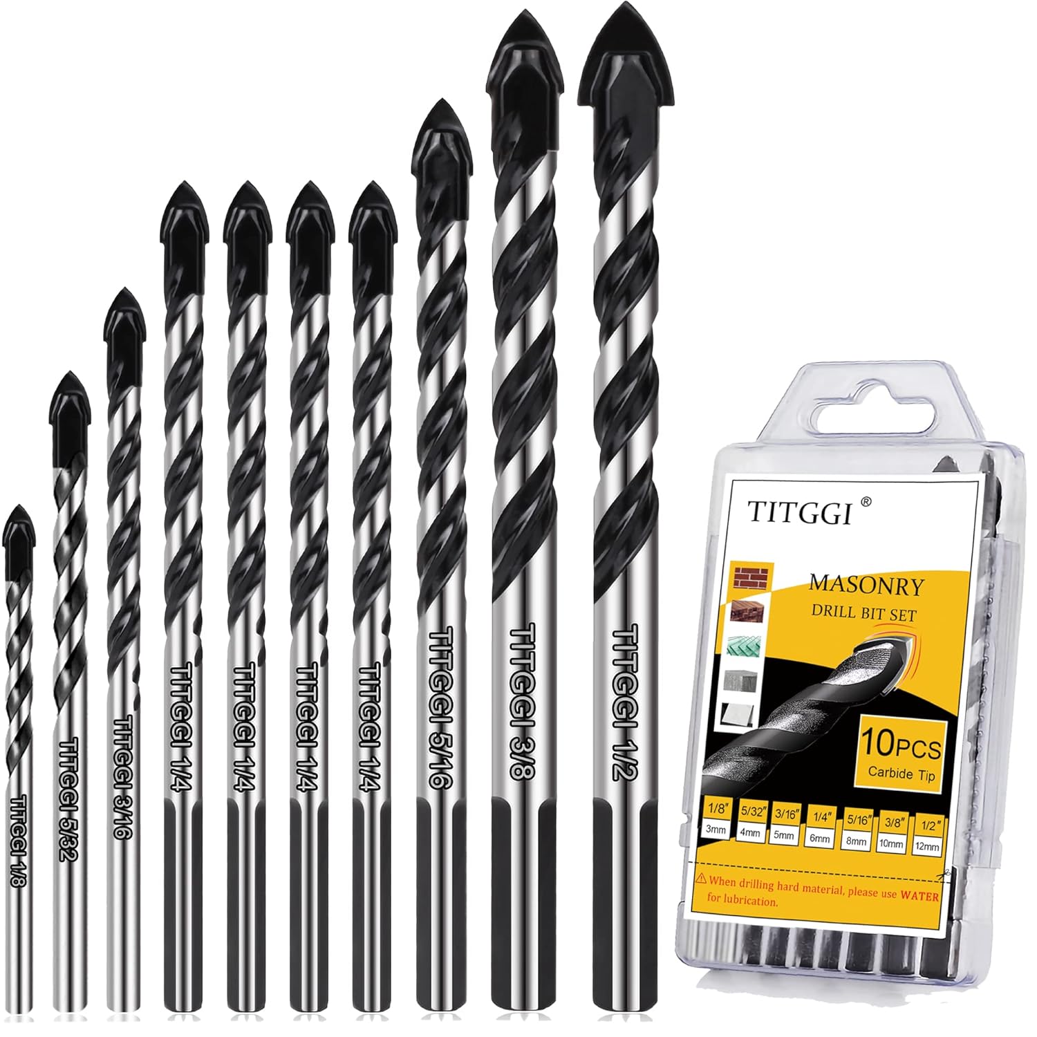 10PCS Tile Drill Bits Set, Professional Masonry Drill Bits Set for Porcelain/Gla...