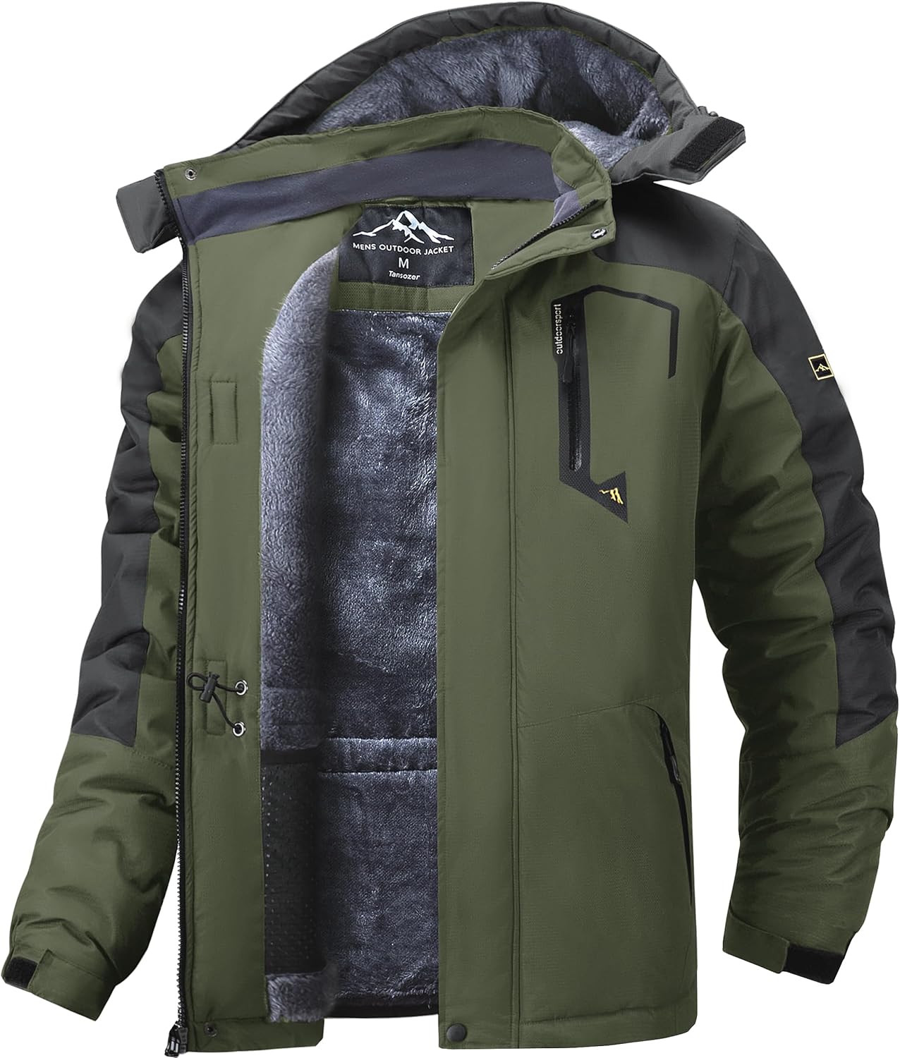 Tansozer Men's Waterproof Winter Jacket Windproof Warm Ski Fleece Outdoor Coat w...