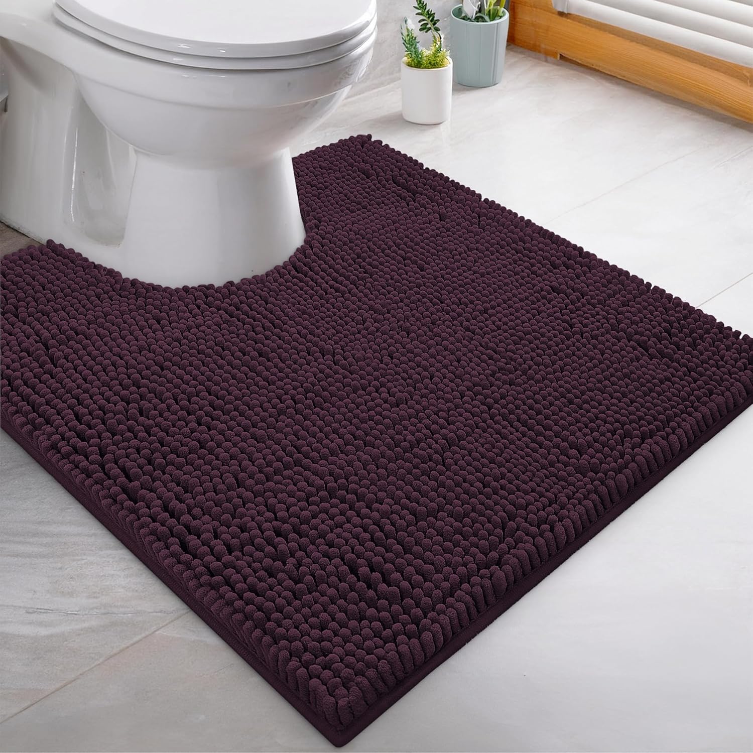 High-Quality LuxUrux Luxury Shaggy Toilet Bath Mat, Special U-Shaped Contour Rug...