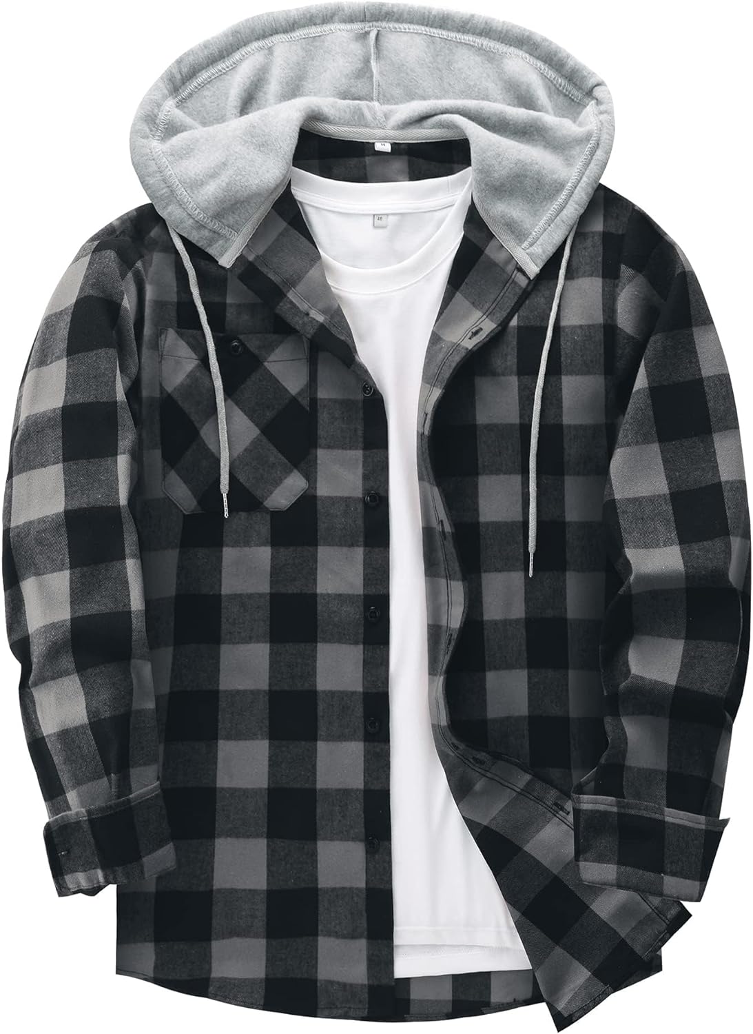 Stylish ZITY Men's Flannel Hoodie Shirt, Unique Casual Button Down Plaid Shirt,...