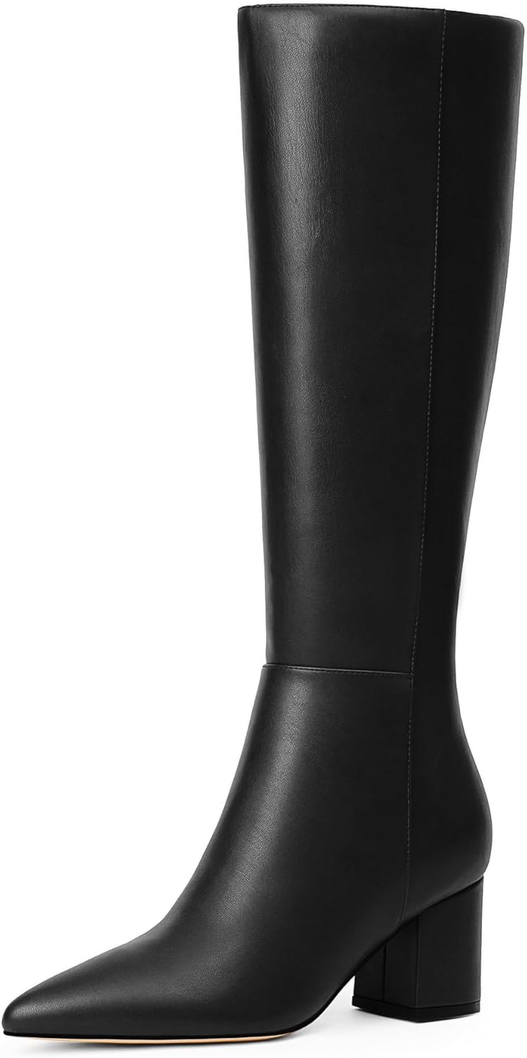 Knee High Boots for Women, Unique Chunky Heel Boots with Pointed Toe Style, Spec...