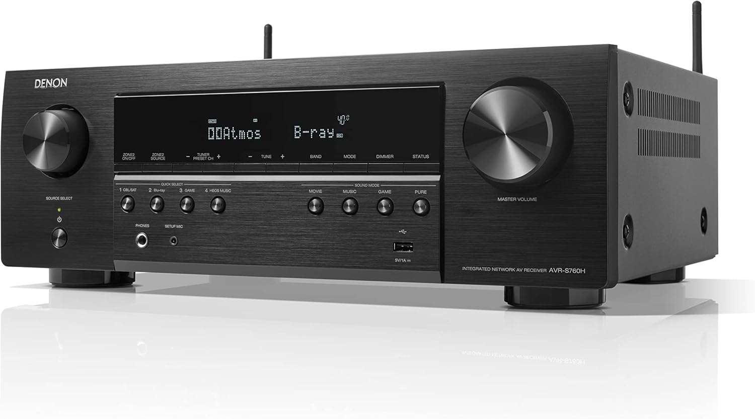 Denon AVR-S760H 7.2 Ch AVR - 75 W/Ch (2021 Model), Advanced 8K Upscaling, Dolby...