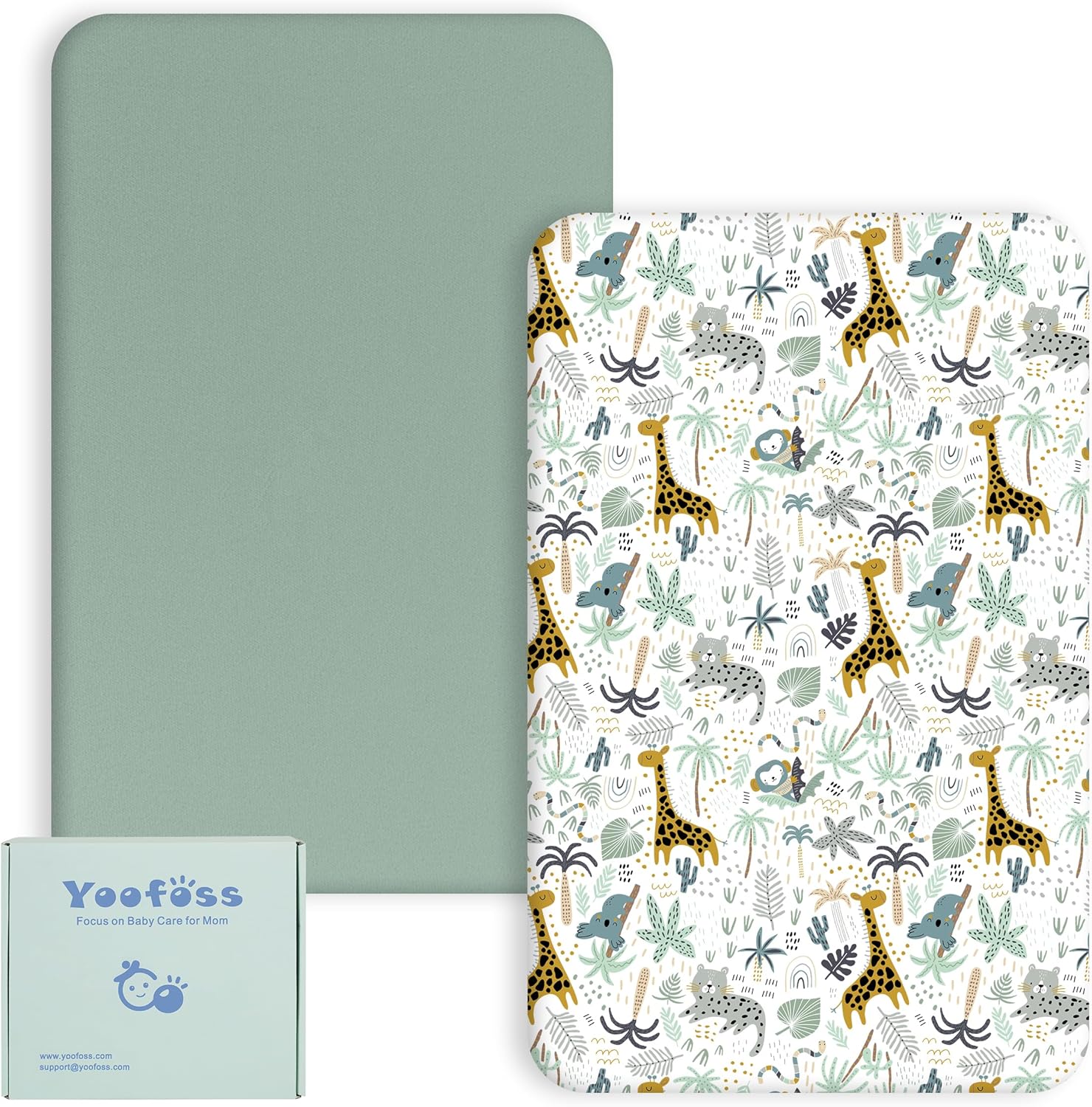 Yoofoss Green Giraffes Next to Me Crib Sheets, Ultra Soft Fitted 51 x 85 cm, 2 P...