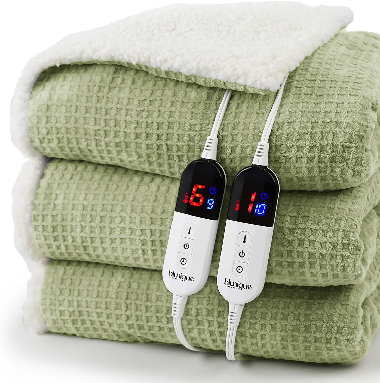 Heated Blanket Electric Blanket Queen Waffle, 84x90 Inches Dual Controllers Sher...