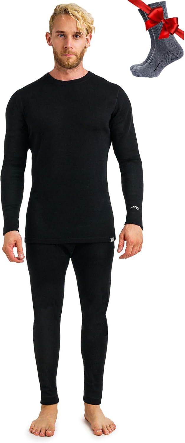 Merino.tech Merino Wool Base Layer Mens Set - Heavyweight, Midweight, Lite Merin...
