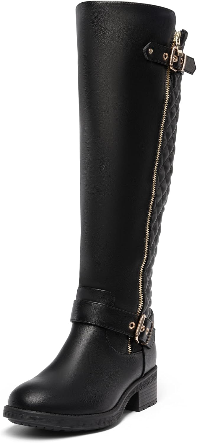 DREAM PAIRS Women's Knee-High Boots Comfortable Chunky Block Heel Round Toe Side...