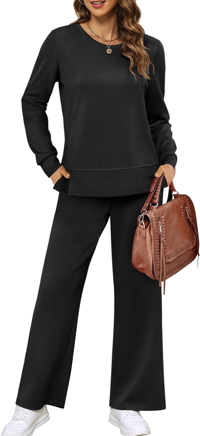 XIEERDUO Women's 2 Piece Lounge Sets Side Slit Outfits Wide Leg Tracksuit Comfy...