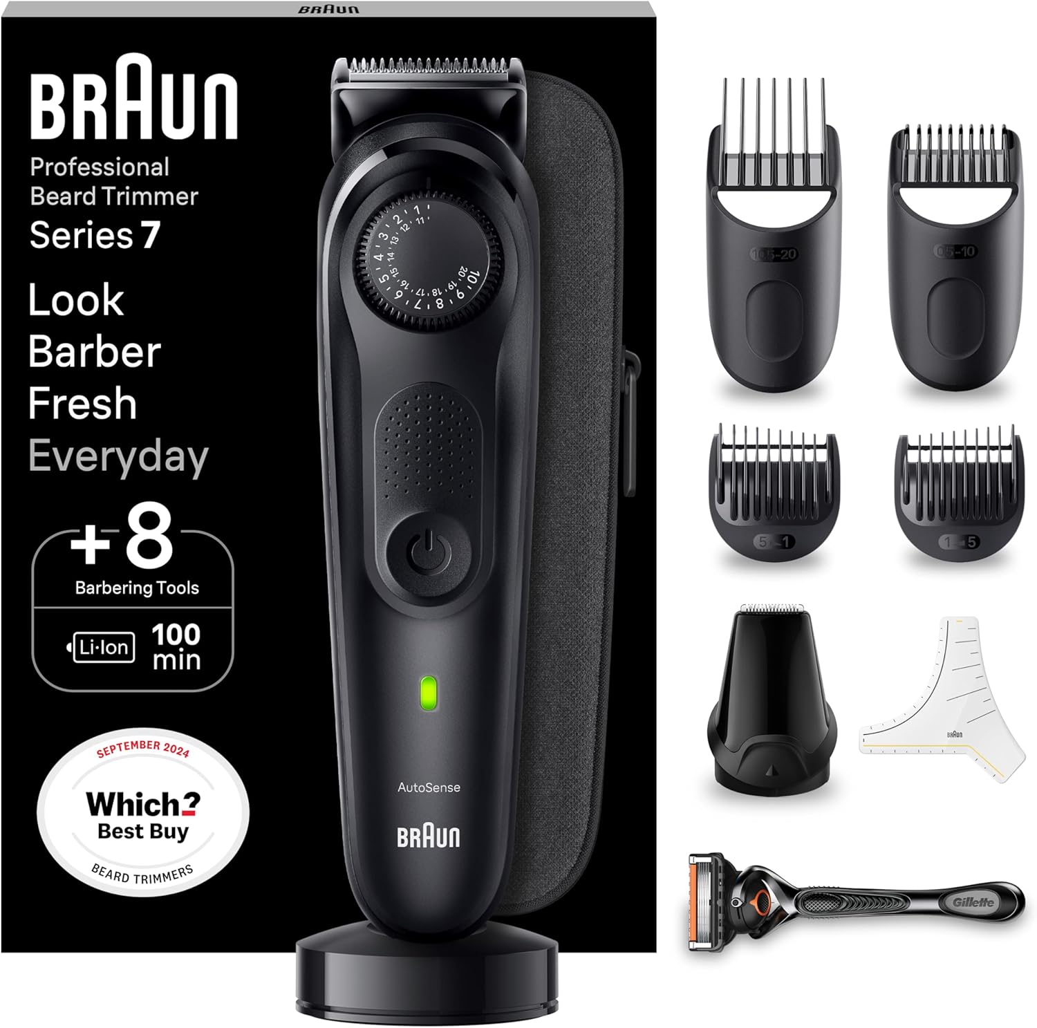 Braun Series 7 Professional Beard Trimmer, with Gillette Proglide Men's Razor, 4...