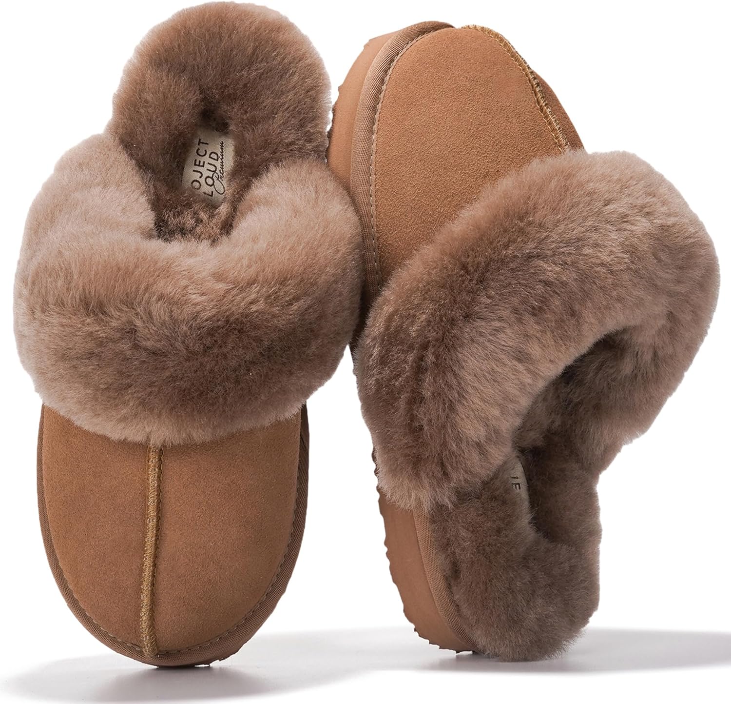 Unique Project Cloud Slippers, Premium Leather Slippers for Women, Genuine Fur L...