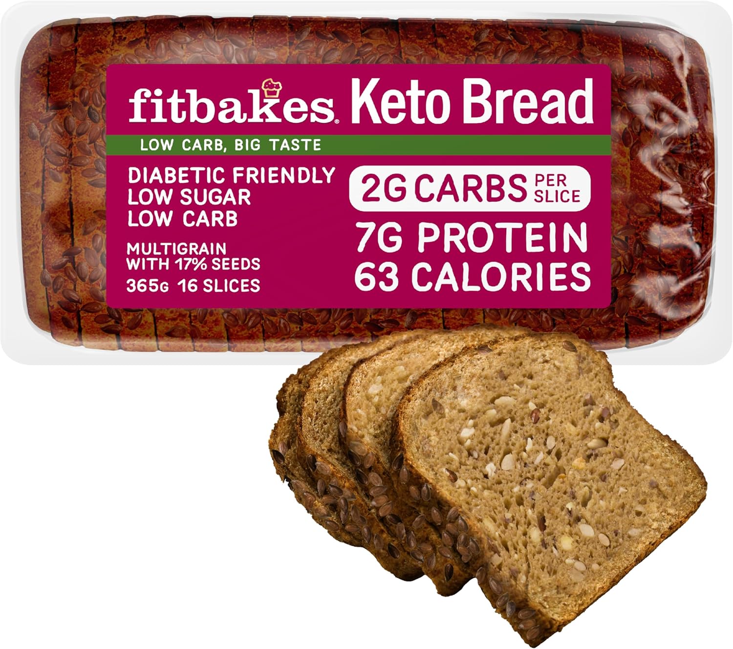 Fit Bakes Keto Bread : 2g Carbs, 7g Protein, Low Carb Bread Loaf (16 slices) Mul...