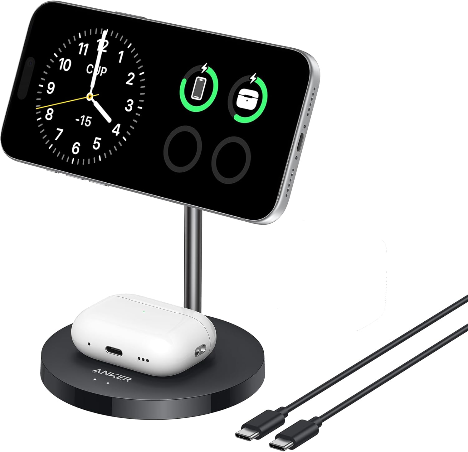 Anker MagGo 2-in-1 Wireless Charging Station, MagSafe Charger Compatible, Qi2 Ce...