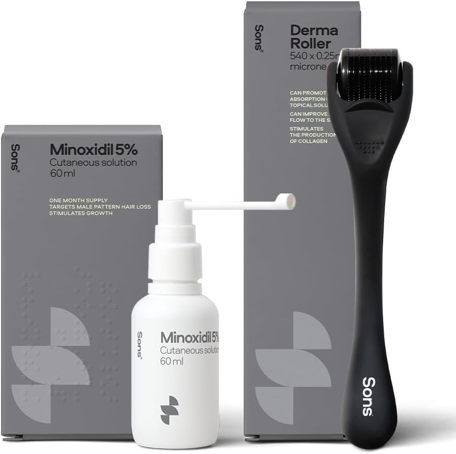 Sons Minoxidil 5% Spray (1x60ml) & 0.25mm Dermaroller for Men, Clinically Proven...