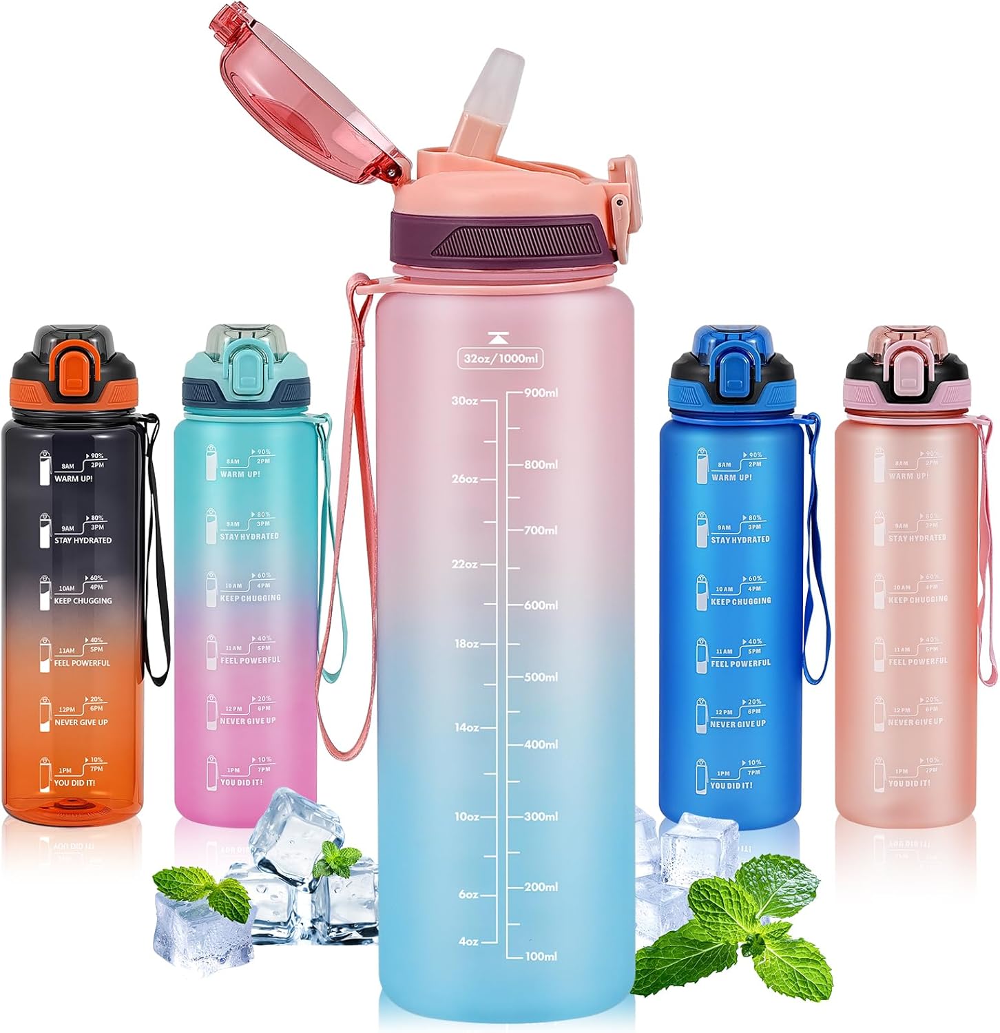 SEASEVEN 1L Water Bottle with Straw,Plastic Drinks Bottle,1 Litre Sports Water B...