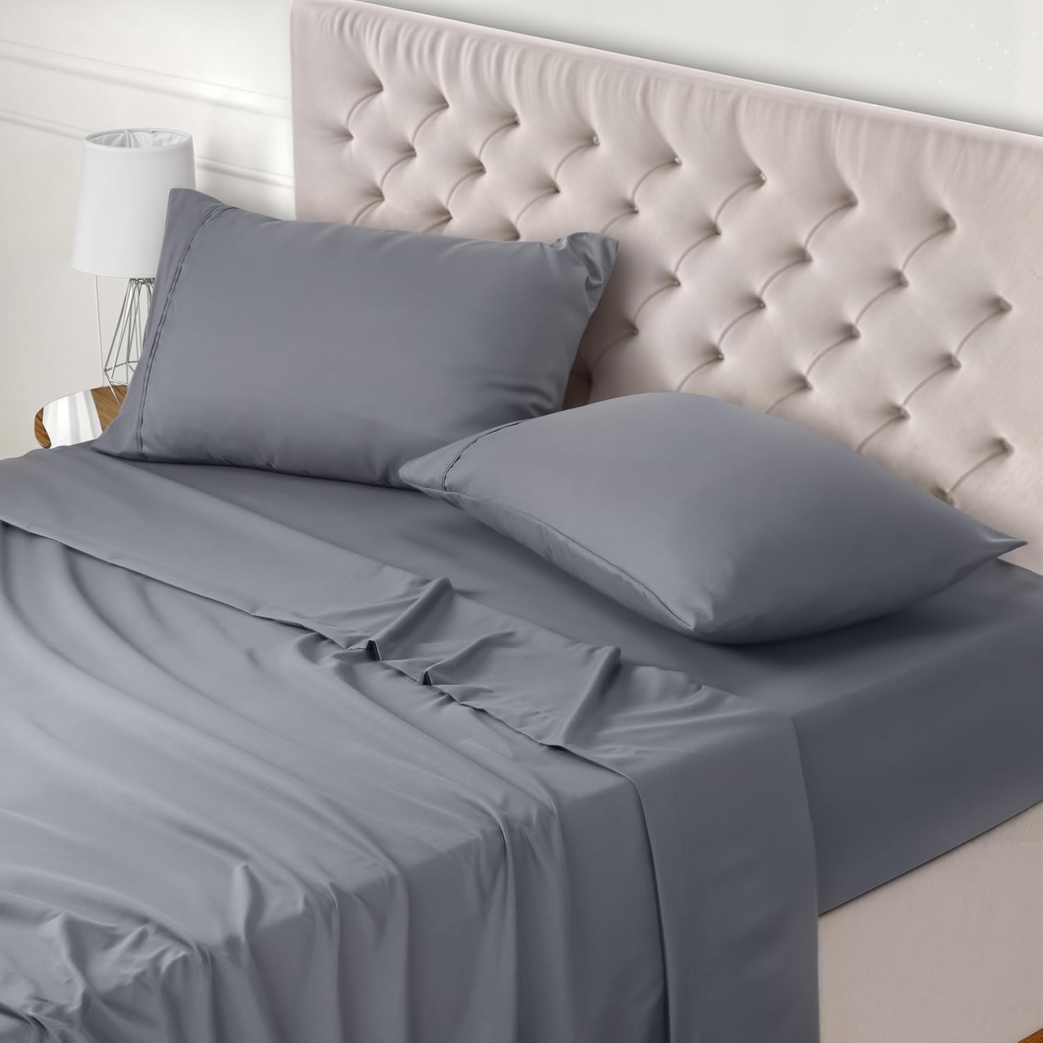 Utopia Bedding Bed Sheet Set Double, Grey, 4 Piece...