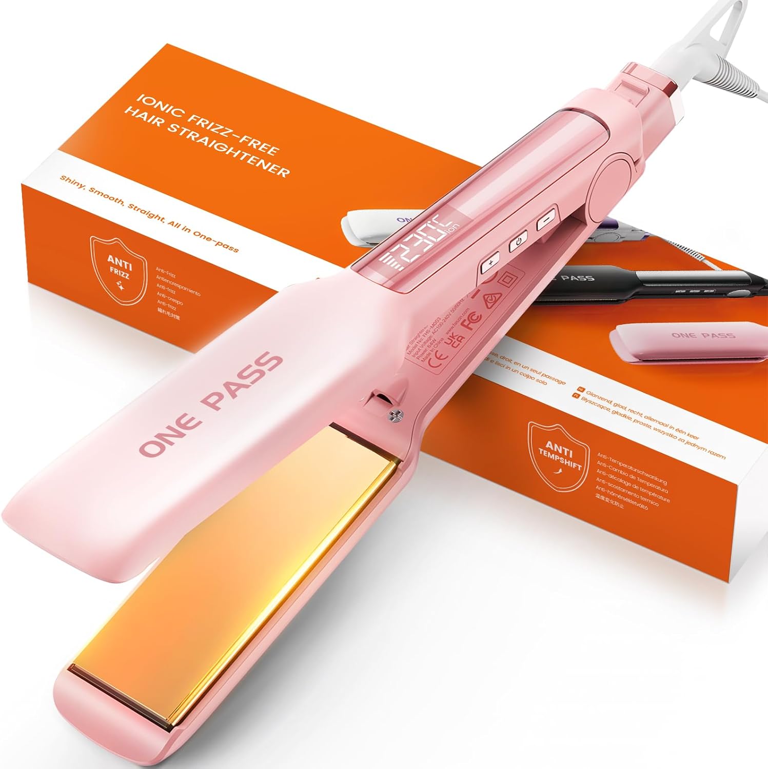Faszin Professional Hair Straighteners, 42mm Wide Plate Titanium Negative Ion Fl...
