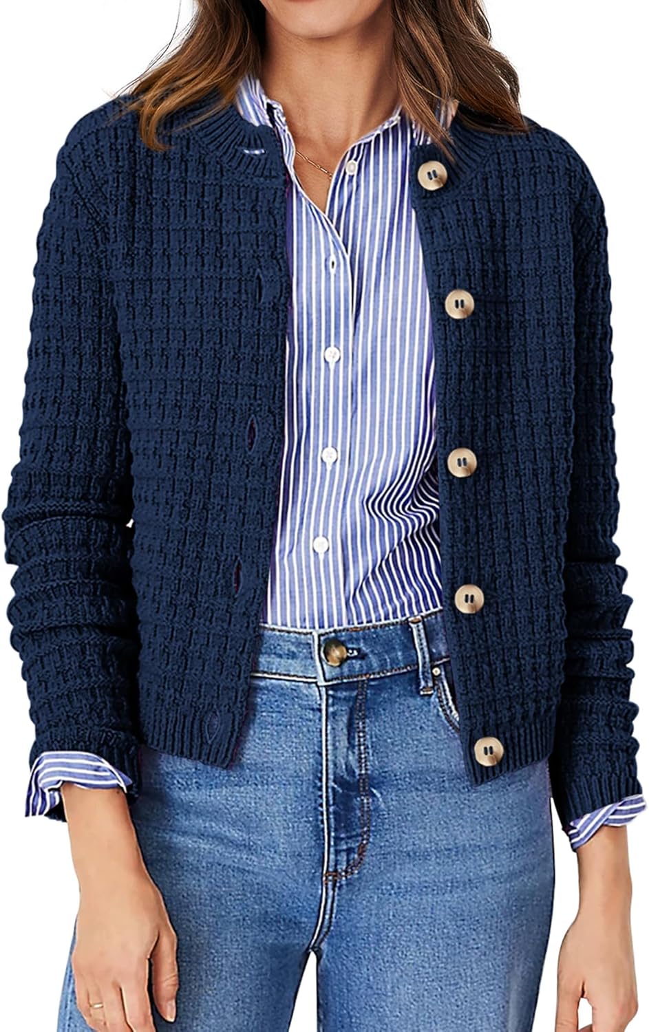 PRETTYGARDEN Women's Knit Cardigan Sweaters Casual Long Sleeve Open Front Button...