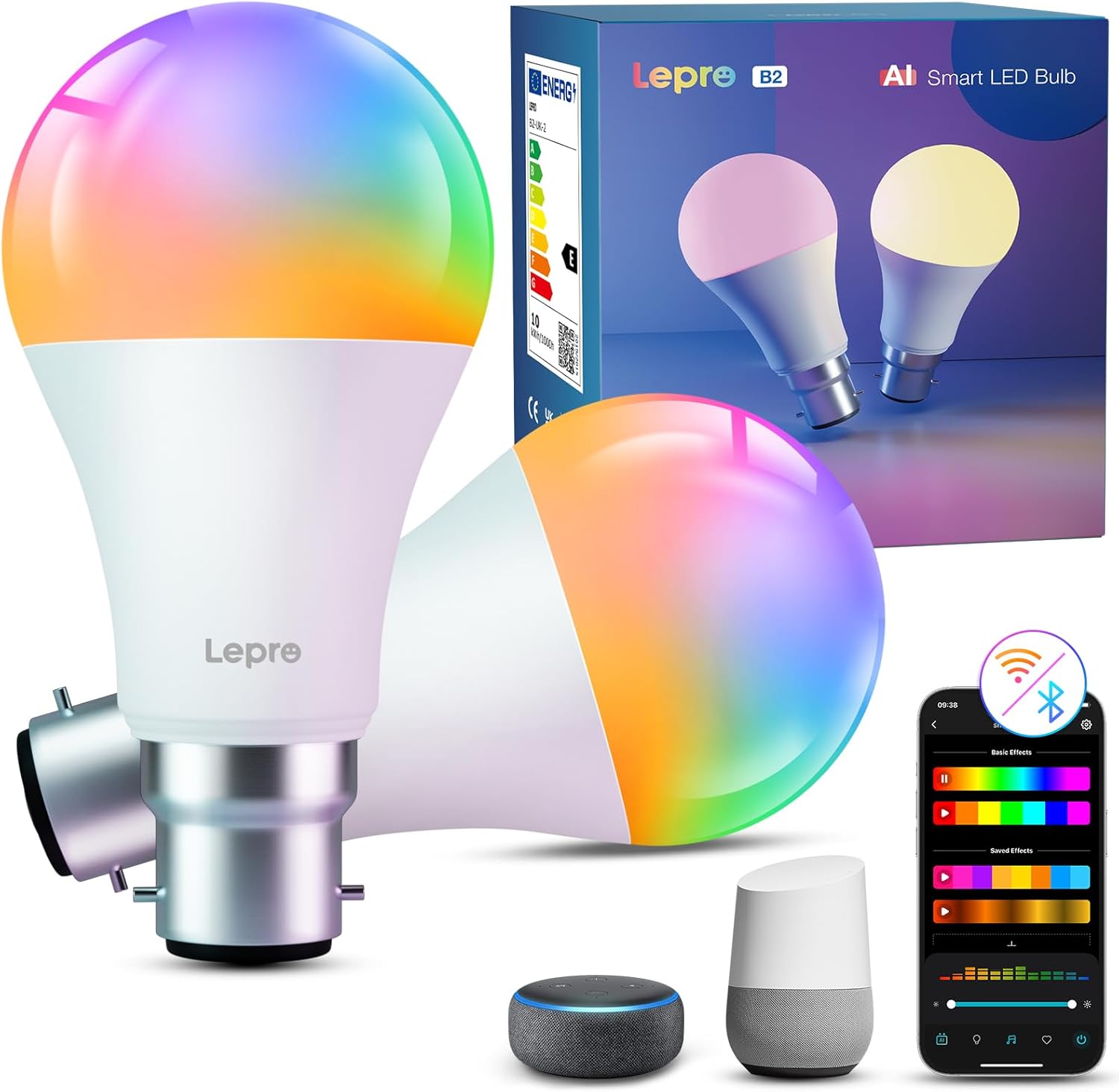 Lepro AI Smart Bulb B22, 1100lm WiFi Bulb, Music Sync Colour Changing Light Bulb...