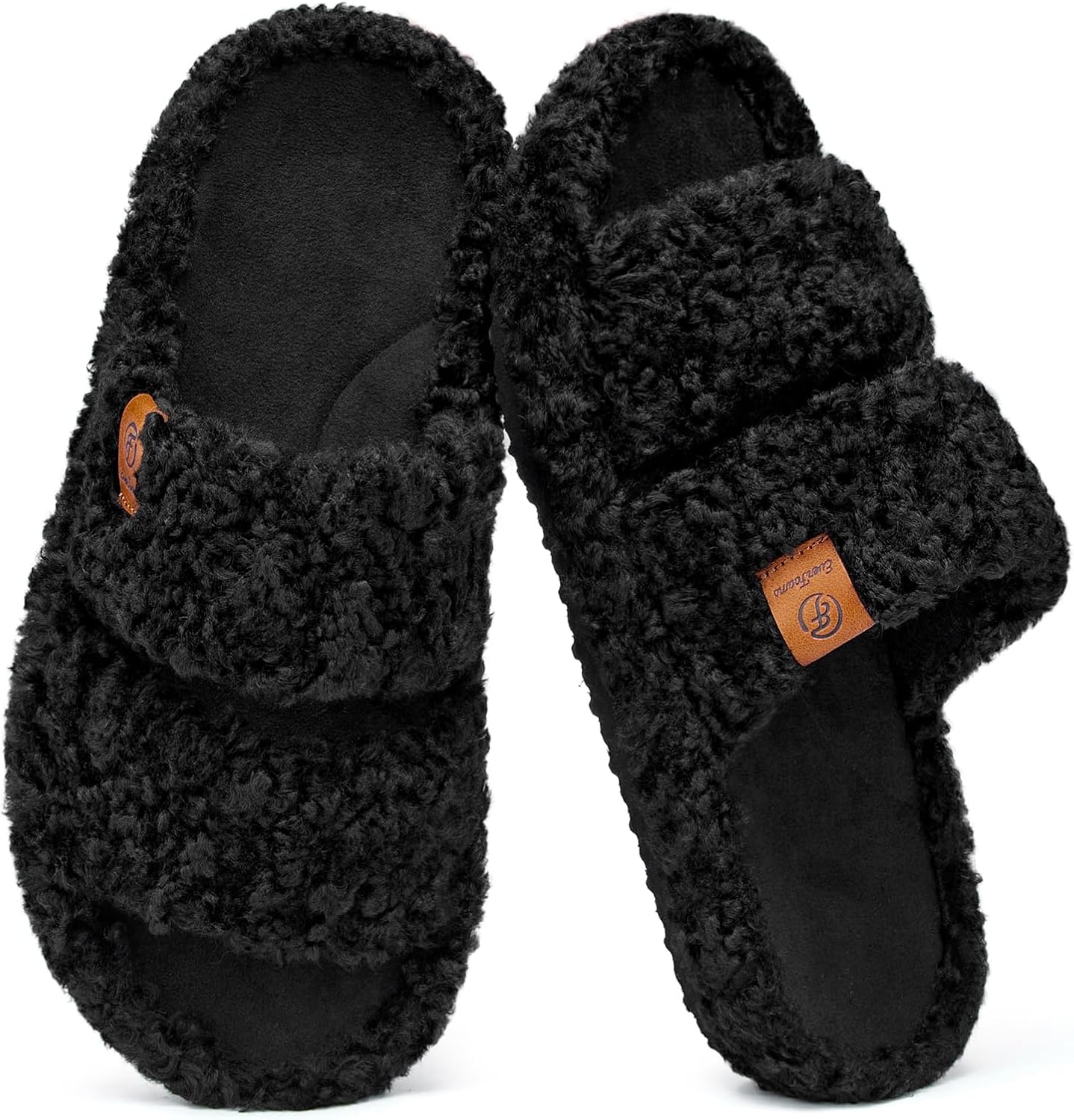 EverFoams Womens Fuzzy Open-toe Slippers Soft Comfy Memory Foam Indoor House Sho...