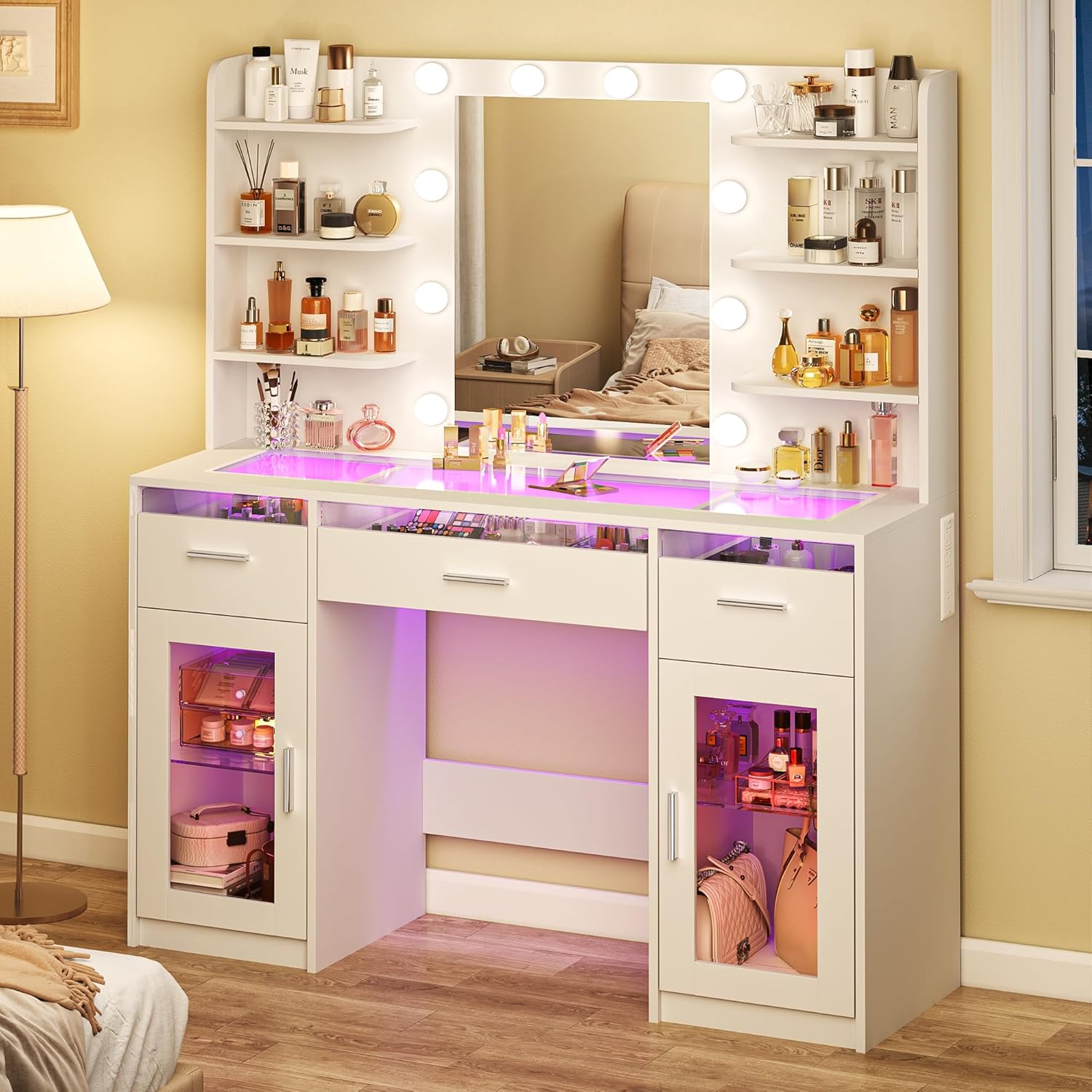 Vanity Desk, Special Makeup Vanity Desk with Mirror and Lights, Innovative Vanit...