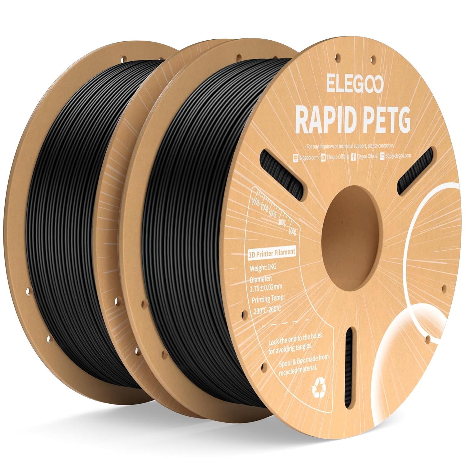 ELEGOO Rapid PETG Filament 1.75mm Black 2KG, High Speed Up to 600mm/s 3D Printer...