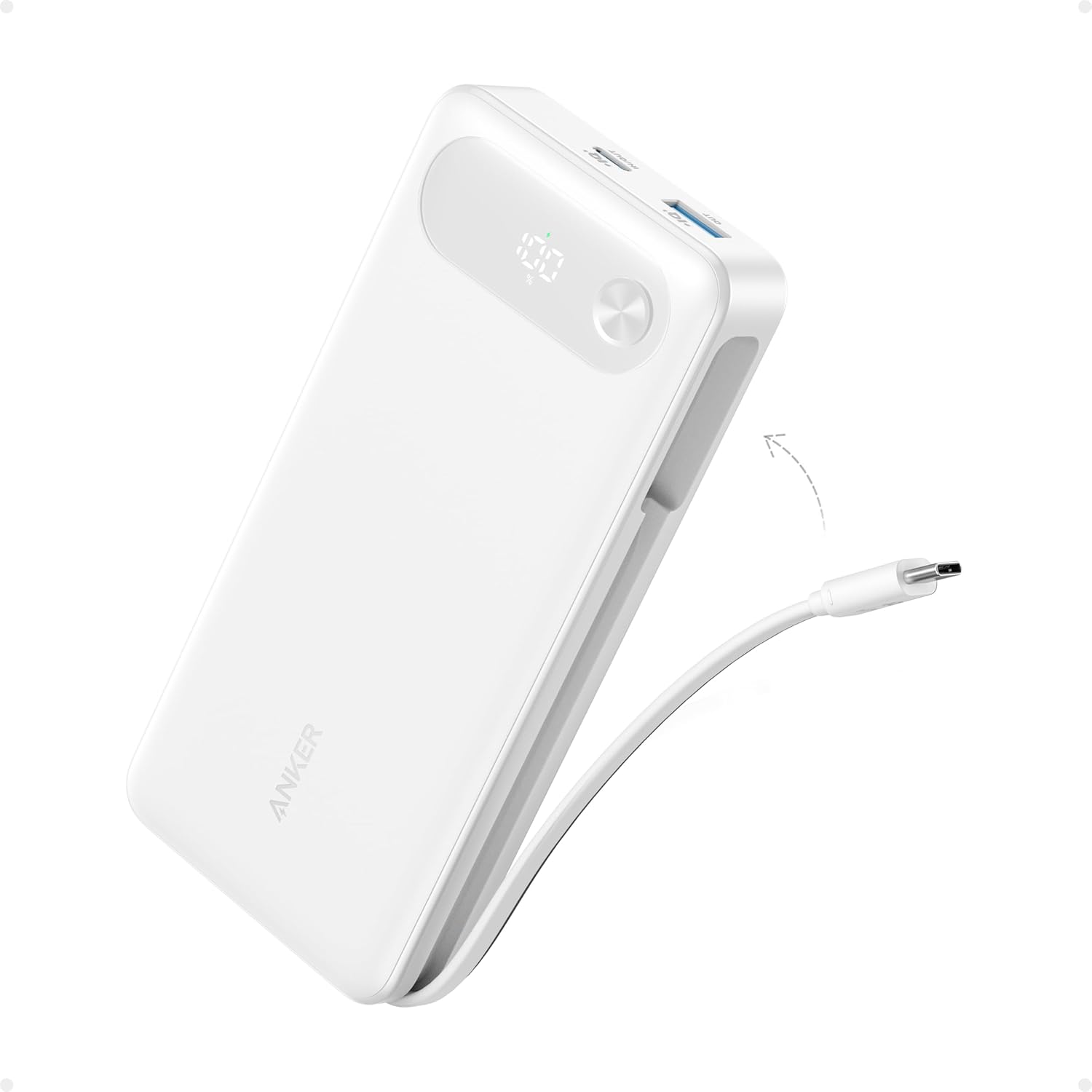 Anker Power Bank, 20,000mAh Portable Charger with Built-in USB-C Cable, 87W Max...