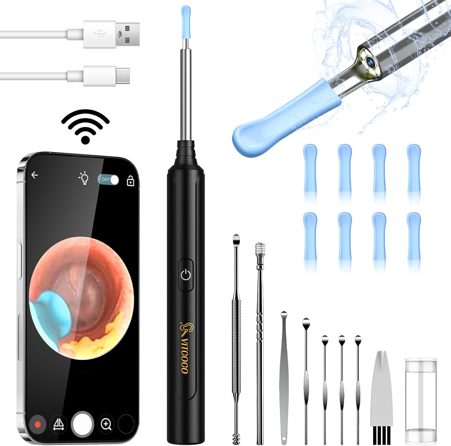 VITCOCO Ear Wax Removal Kit Ear Camera 1296P High-Definition Earwax Cleaner Port...