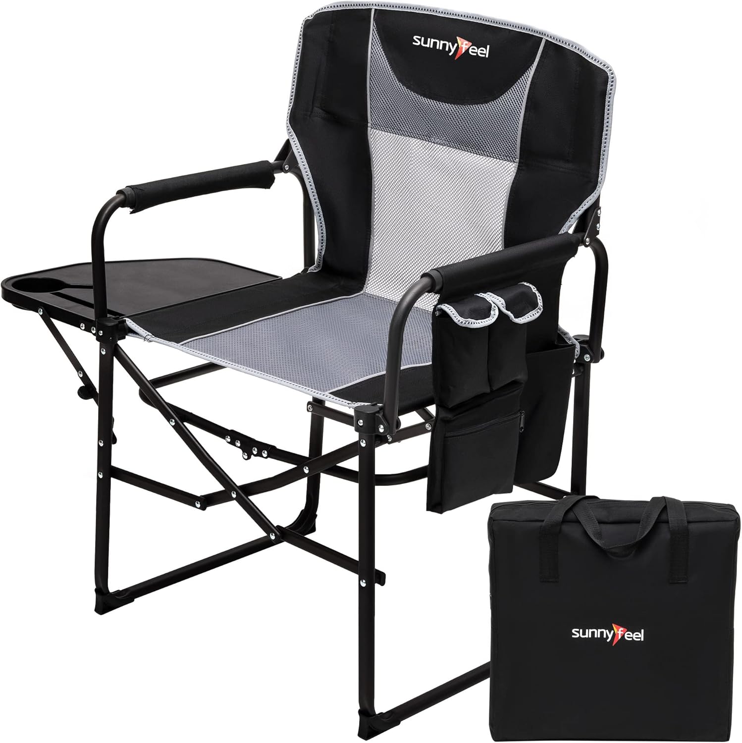 SUNNYFEEL Camping Directors Chair, Special Heavy Duty Portable Folding Chair Wit...