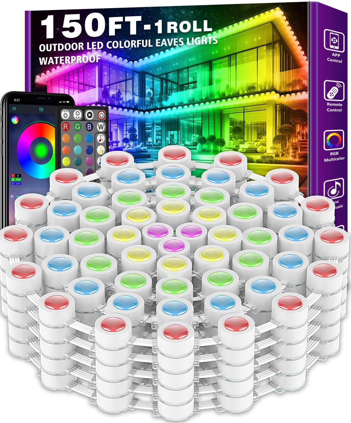 FBZ 150FT Permanent Outdoor RGB Lights - IP67 Waterproof with Smart App Control...