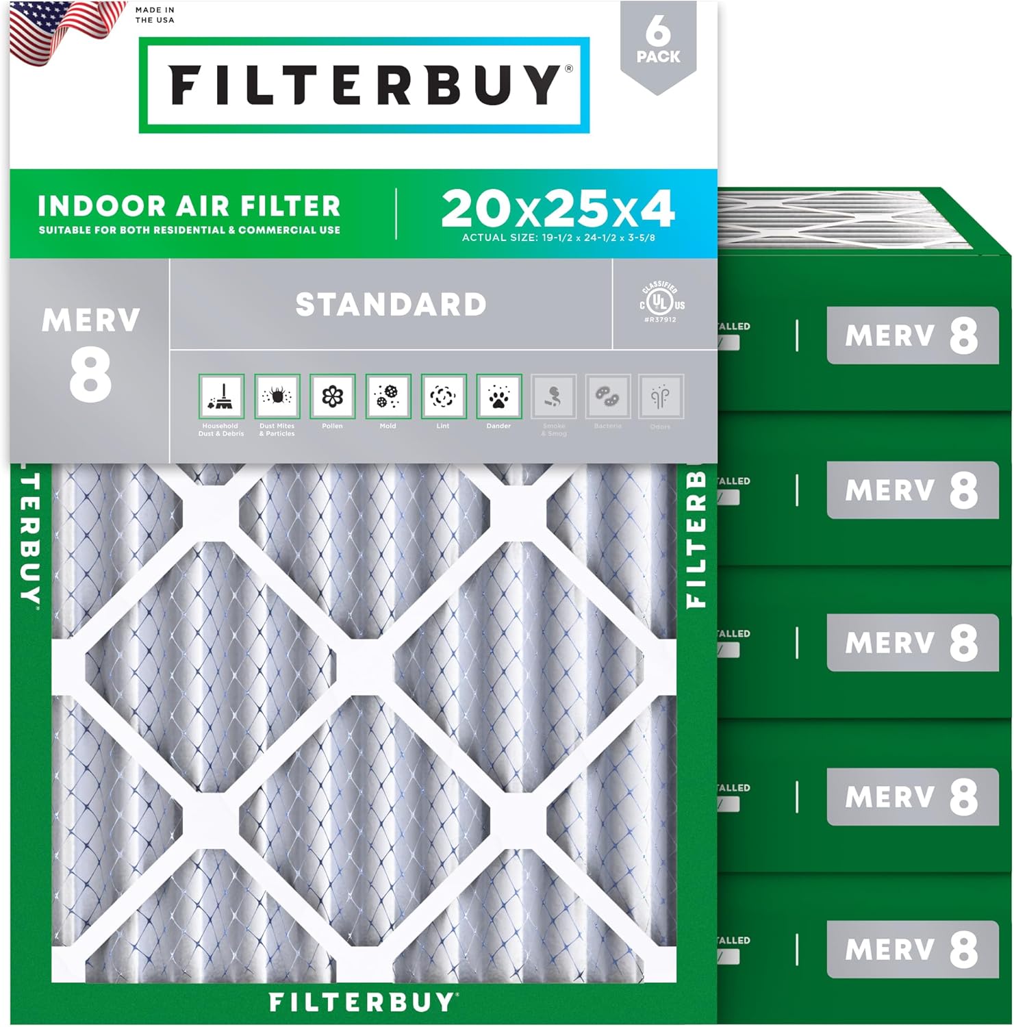 Affordable Filterbuy 20x25x4 Air Filter, High-Quality MERV 8 Dust Defense Replac...