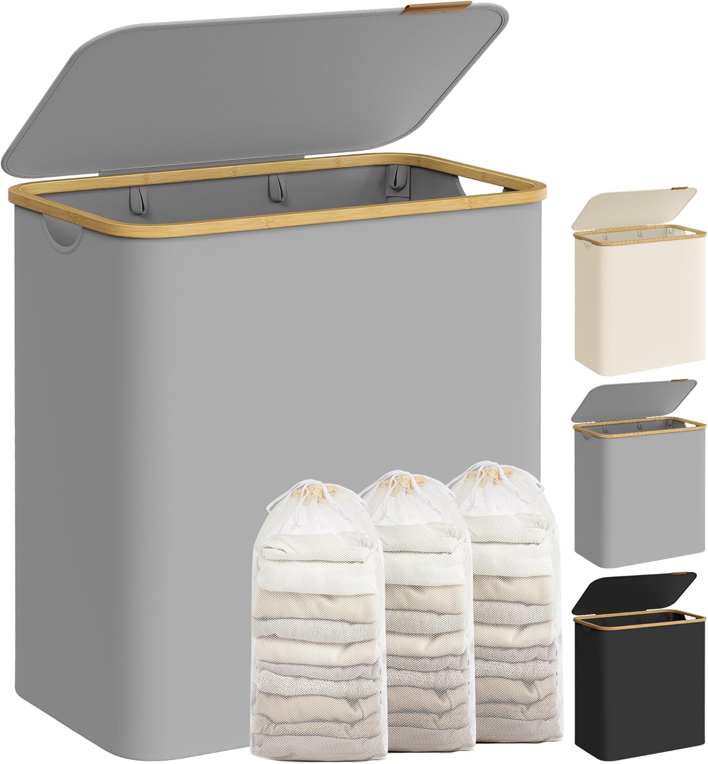 SONGMICS Laundry Basket with Lid, 3-Section Large Laundry Hamper, 150L, Removabl...