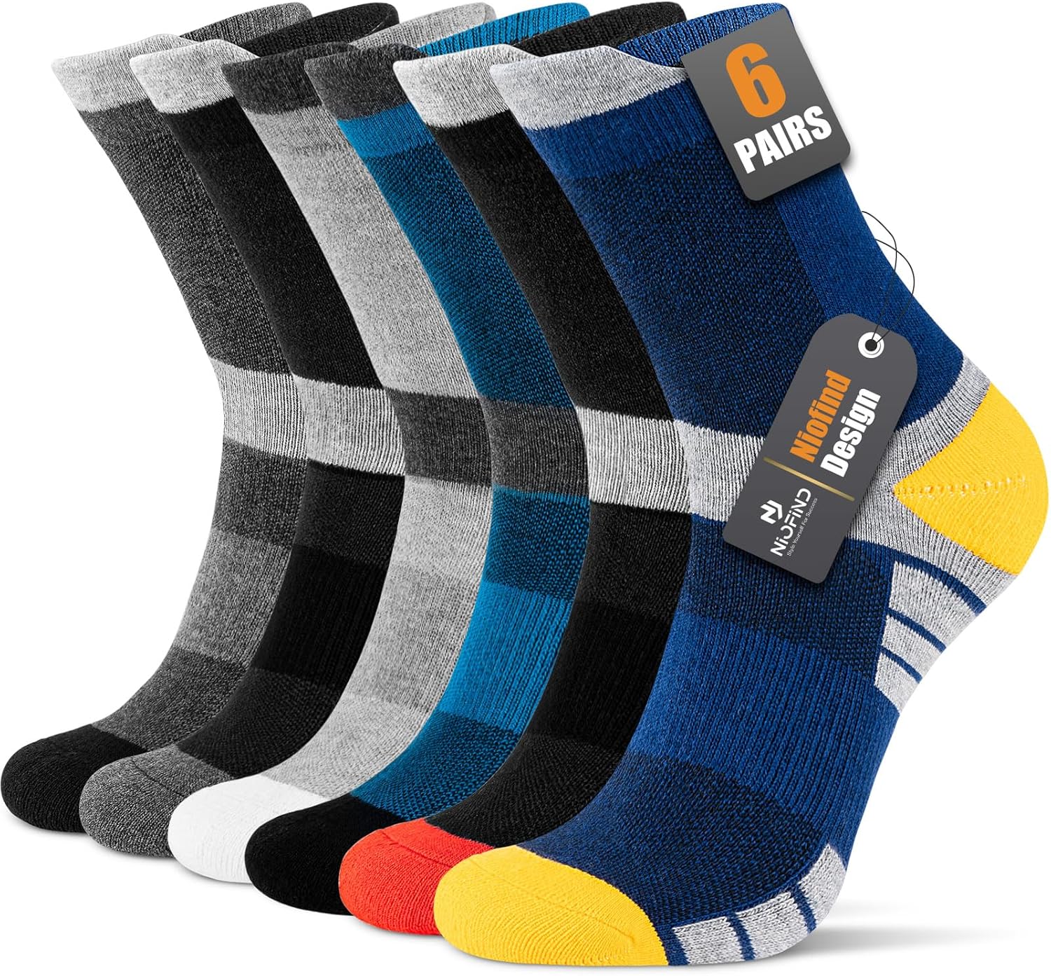 Mens Socks 6 Pairs, Cushioned Men Women Socks, Anti-Blister, Anti-Odour, Moistur...
