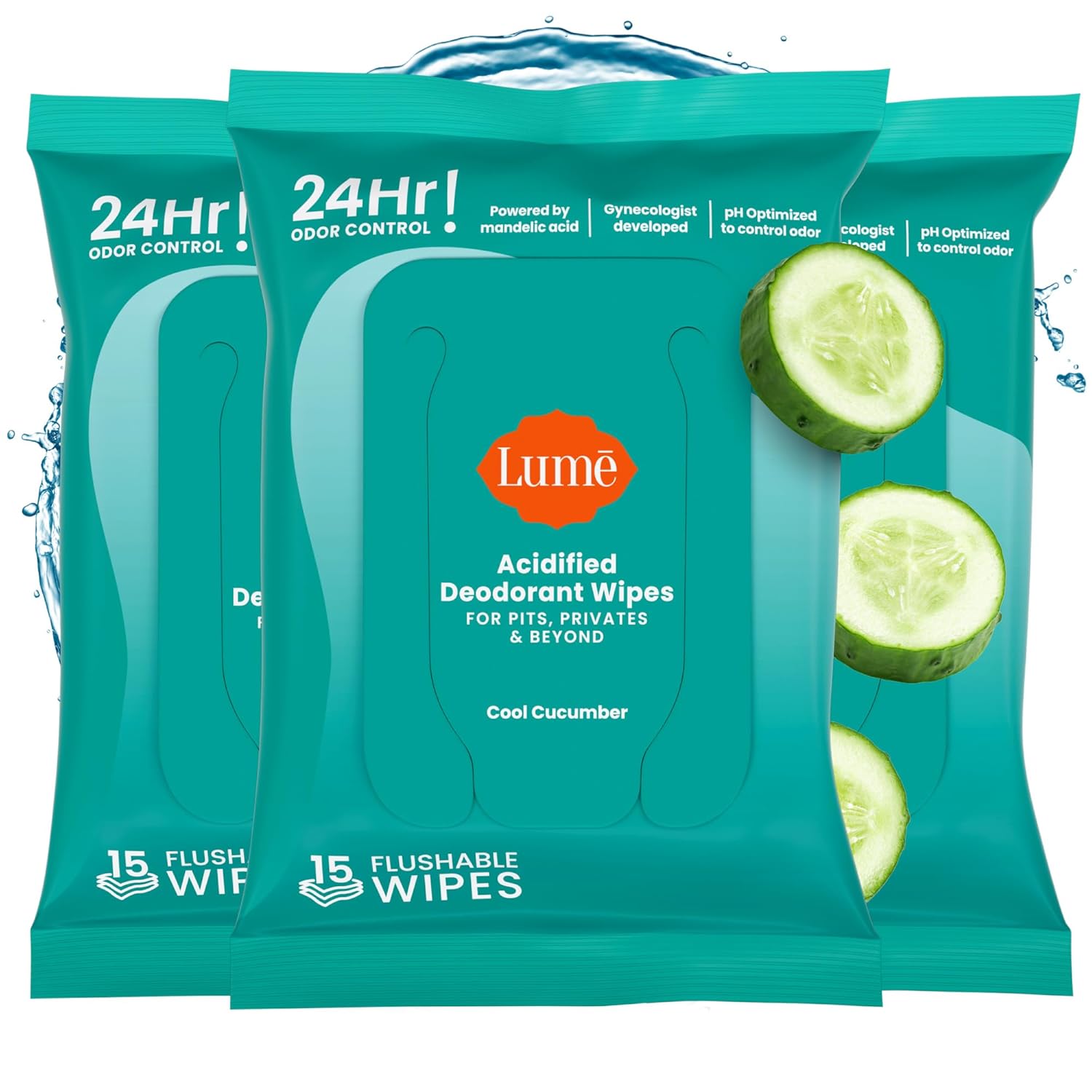 Lume Acidified Deodorant Wipes - 24 Hour Odor Control - Aluminum Free, Baking So...