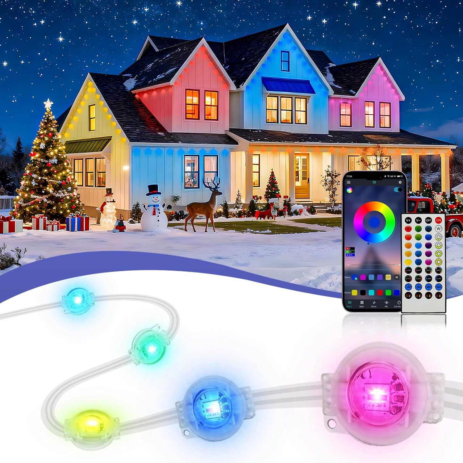 300ft Permanent Outdoor Lights for House, 2025 Eave Lighting with App/Remote Con...