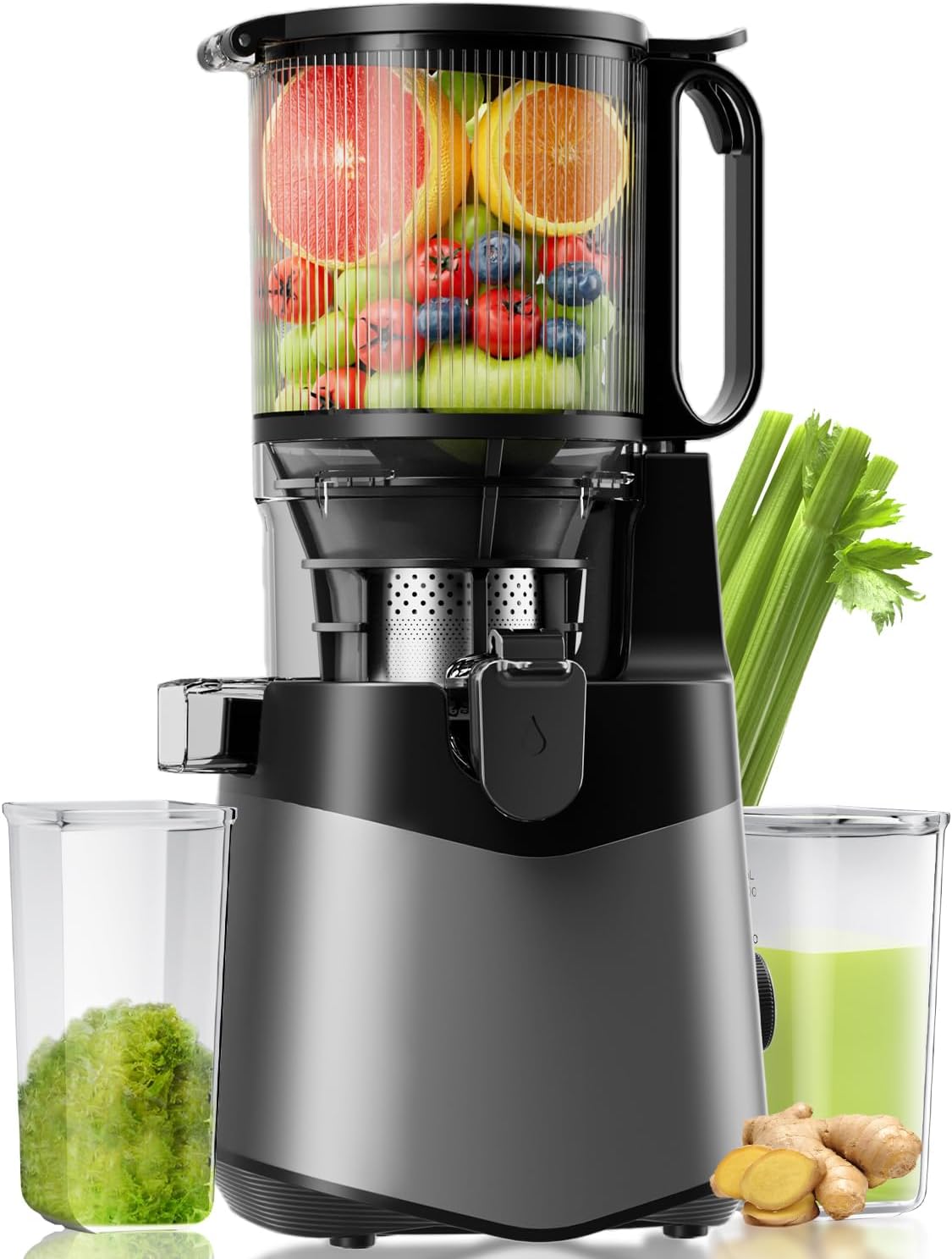 Cold Press Juicer, 5.3" Wide Feed Chute Juice Extractor Machine with 400W, High...