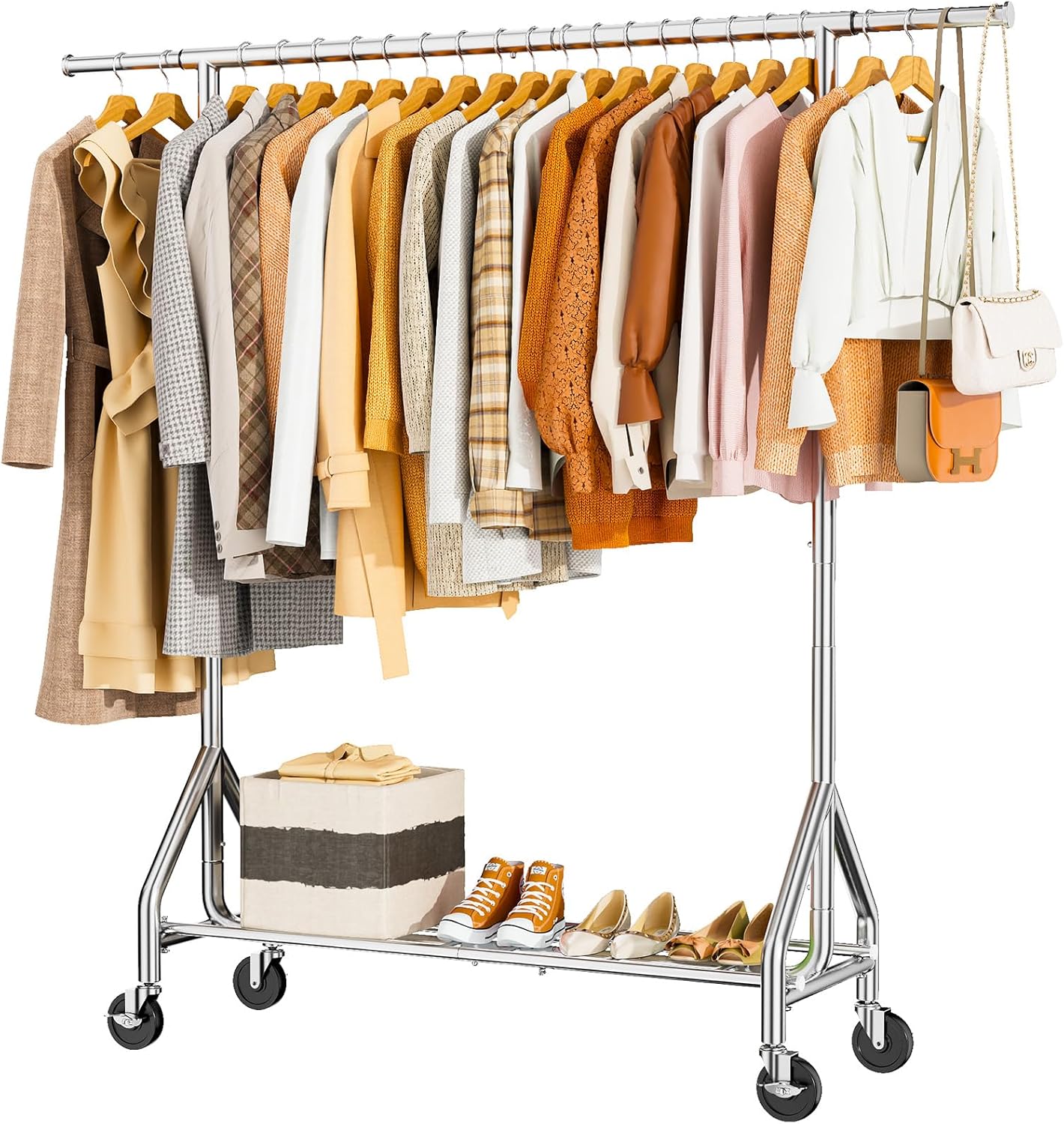 Heavy Duty Clothes Rack Load 450 LBS, Metal Garment Rack, Standing Rolling Cloth...