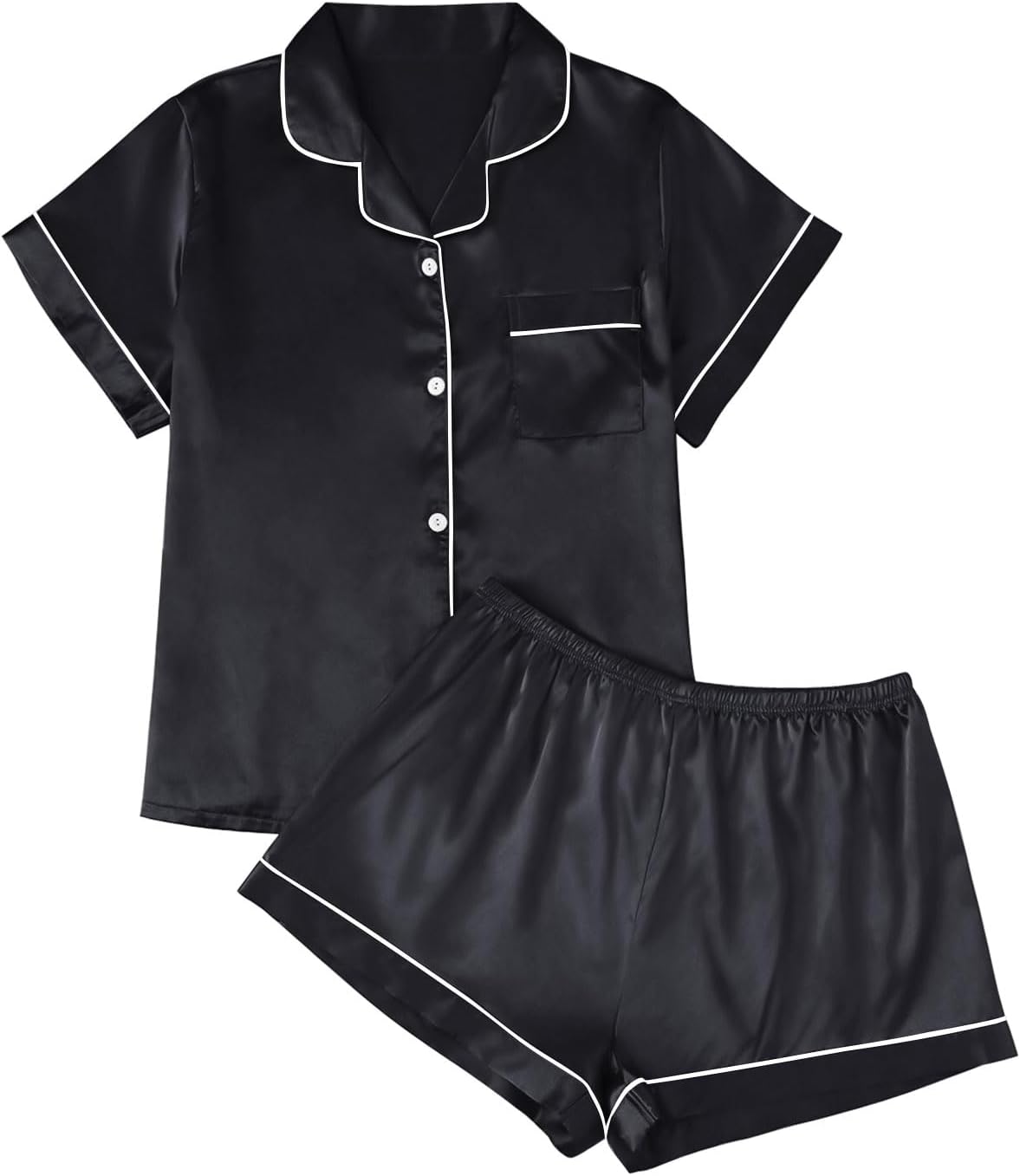 LILLUSORY Silk Satin Pajama Set for Women 2 Piece Lounge Pjs Shorts Matching Sum...