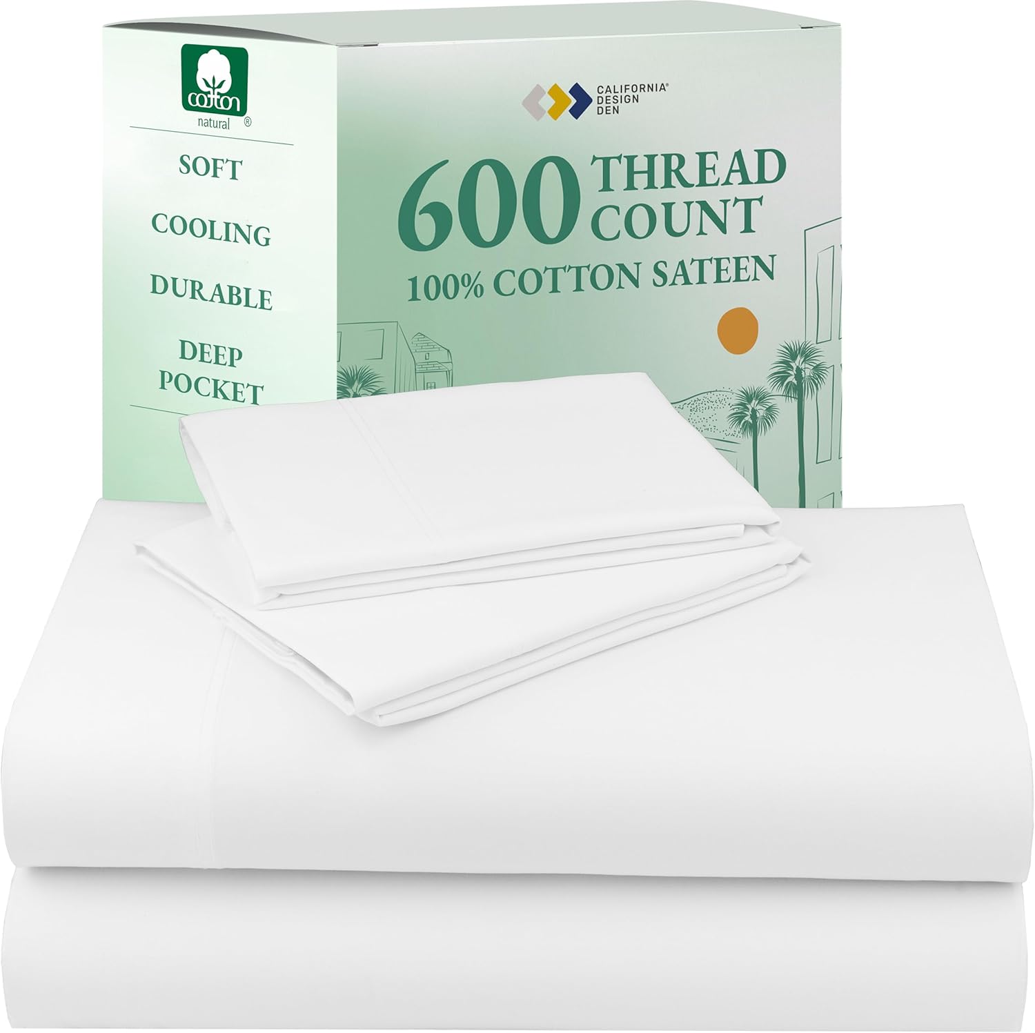 California Design Den Full Size Bed Sheets Set - Luxury 600 Thread Count 100% Co...