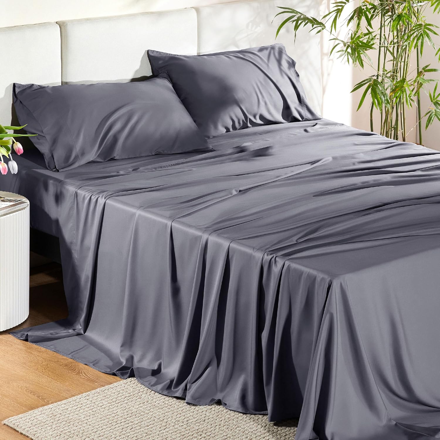 Bedsure King Size Sheets Set, Cooling Sheets for Hot Sleepers, Rayon Derived fro...
