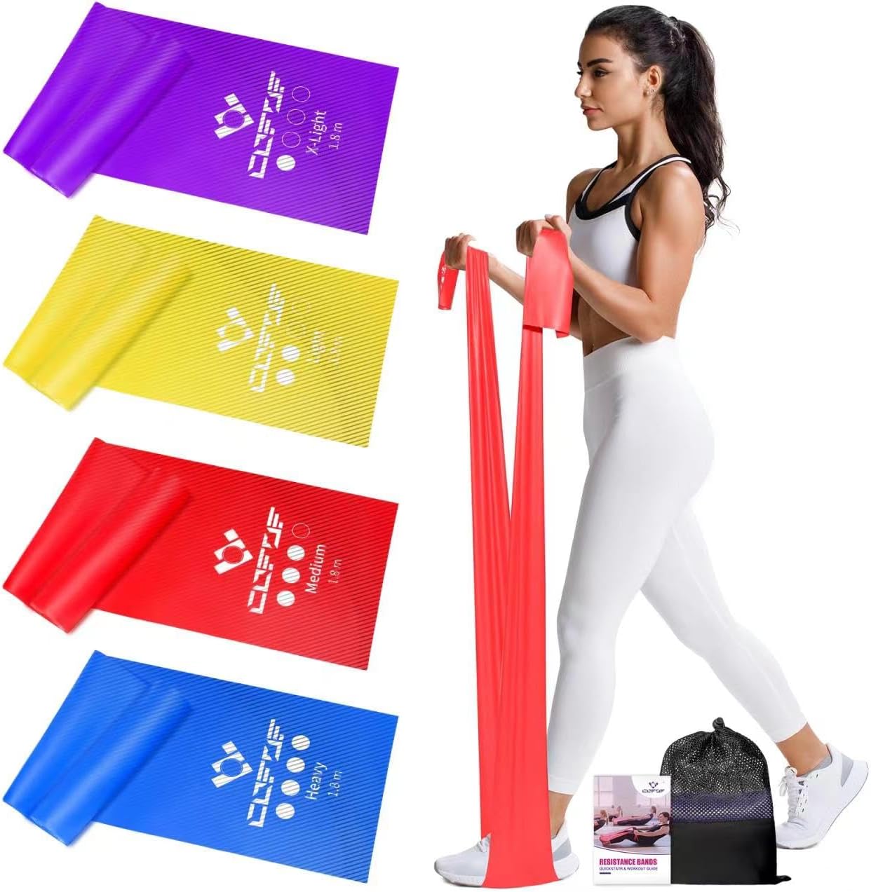 COFOF Resistance Bands, Exercise Band with 4 Resistance Levels,1.8m/5.9ft long S...