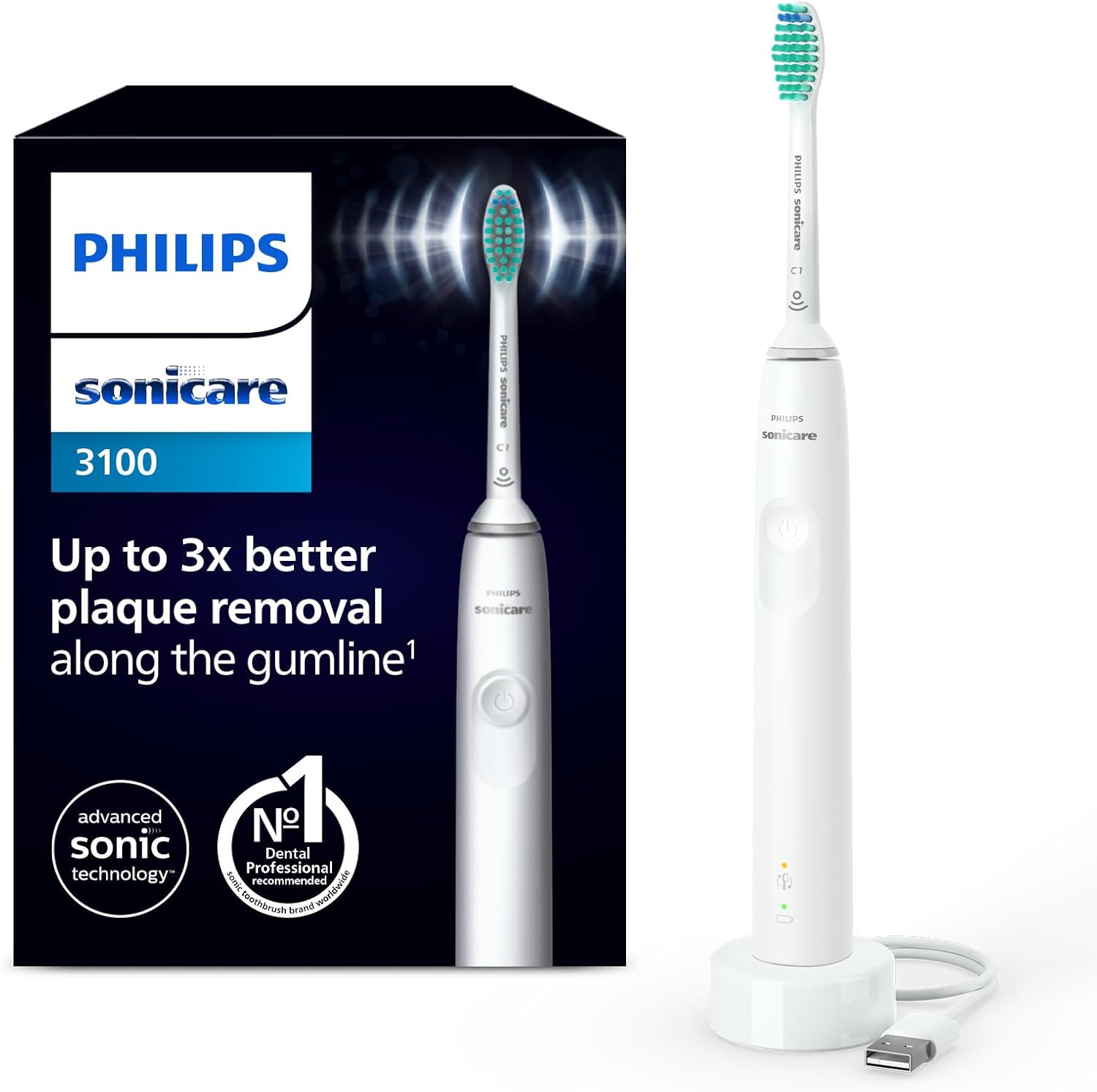 Philips Sonicare 3100 Electric Toothbrush, Sonic Toothbrush, Pressure Sensor and...