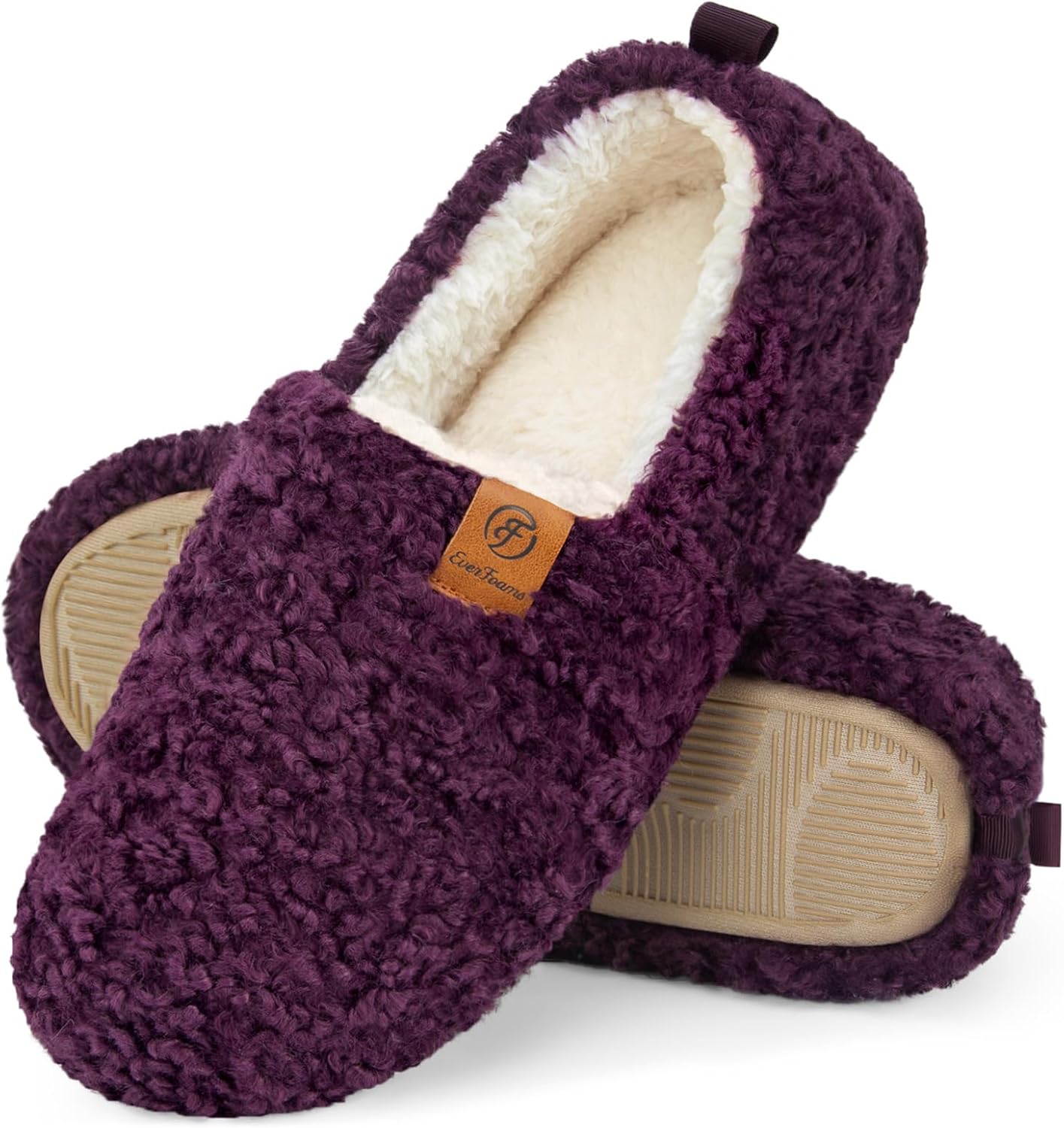 EverFoams Women's Fuzzy Full Slippers Soft Comfy Faux Shearling Memory Foam Indo...