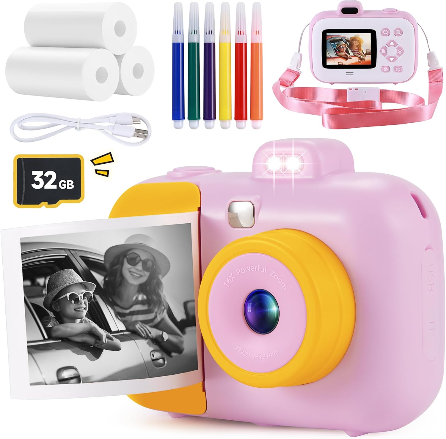 Kids Camera Instant Print for Girls Boys Age 3-12 Kids Toys, 12MP 1080P Kids Dig...